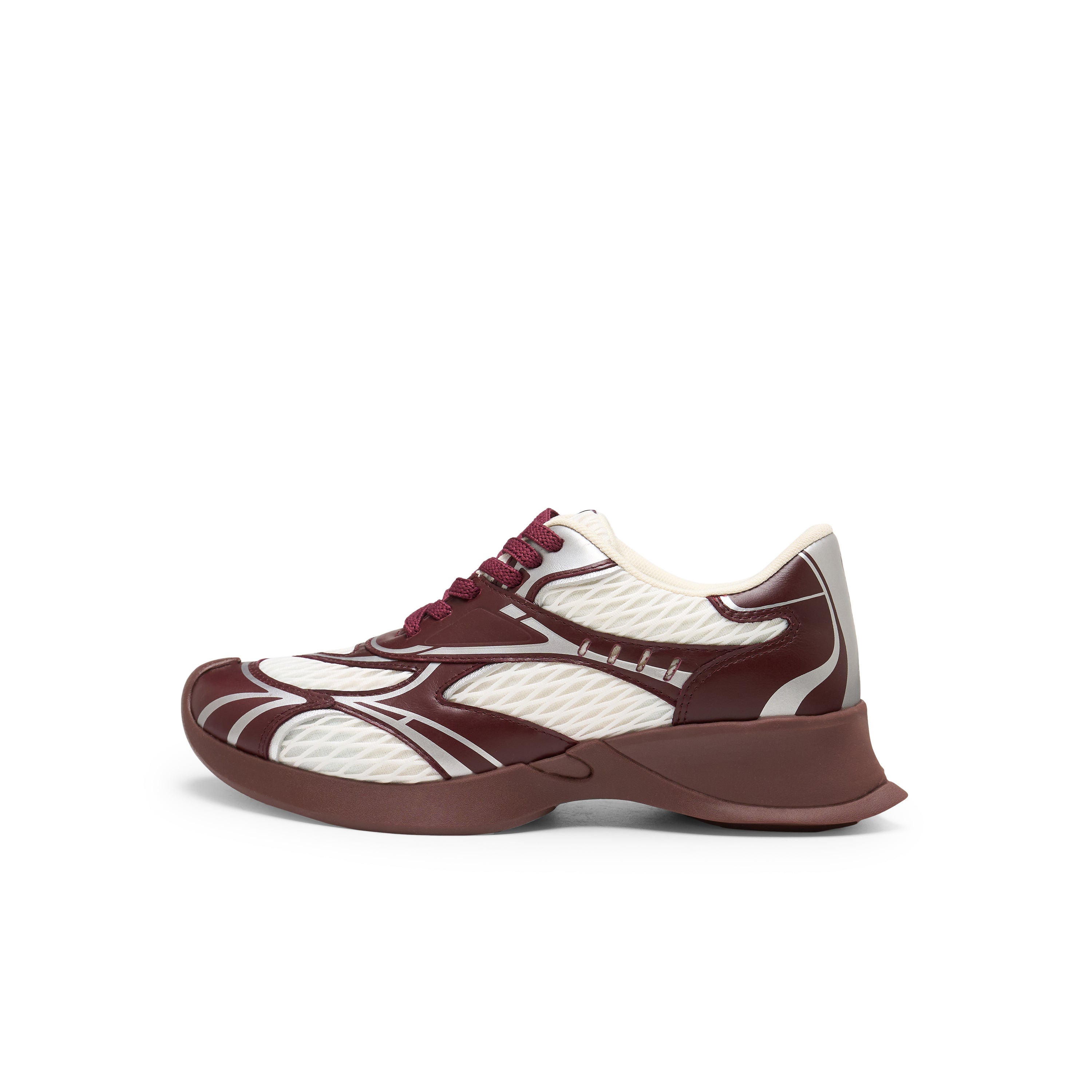 Mesh Stitching Embossed Vintage Running Shoes In Wine Red