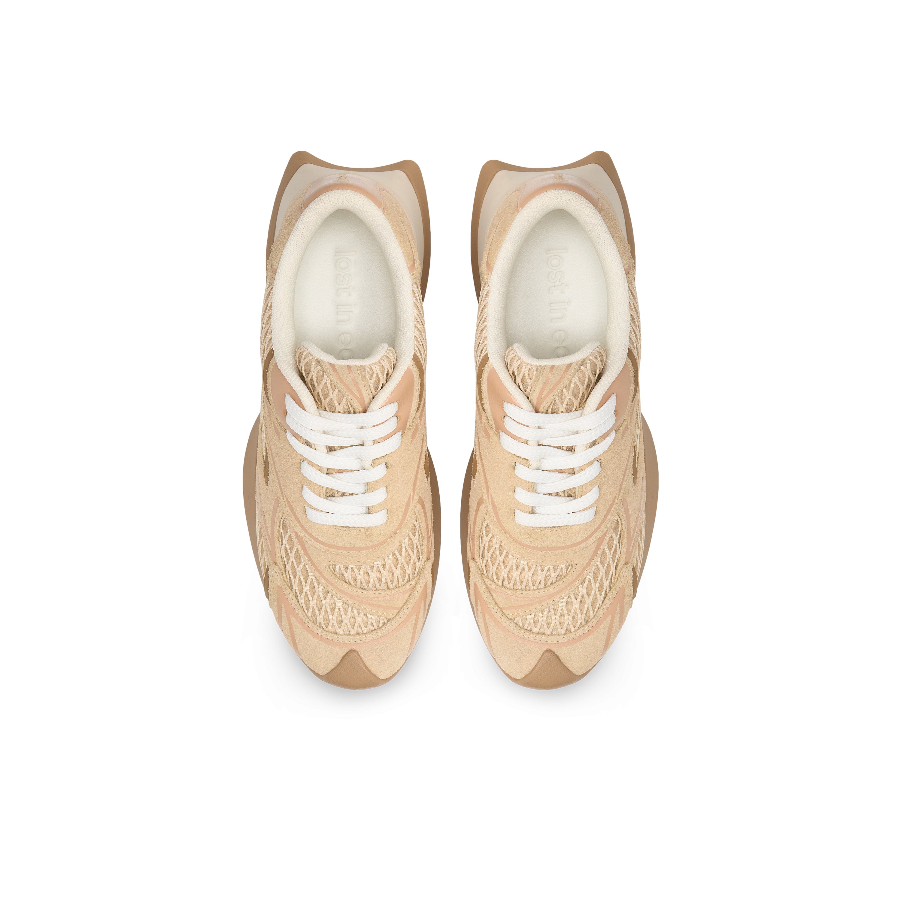 Mesh Stitching Embossed Vintage Running Shoes In Sandy