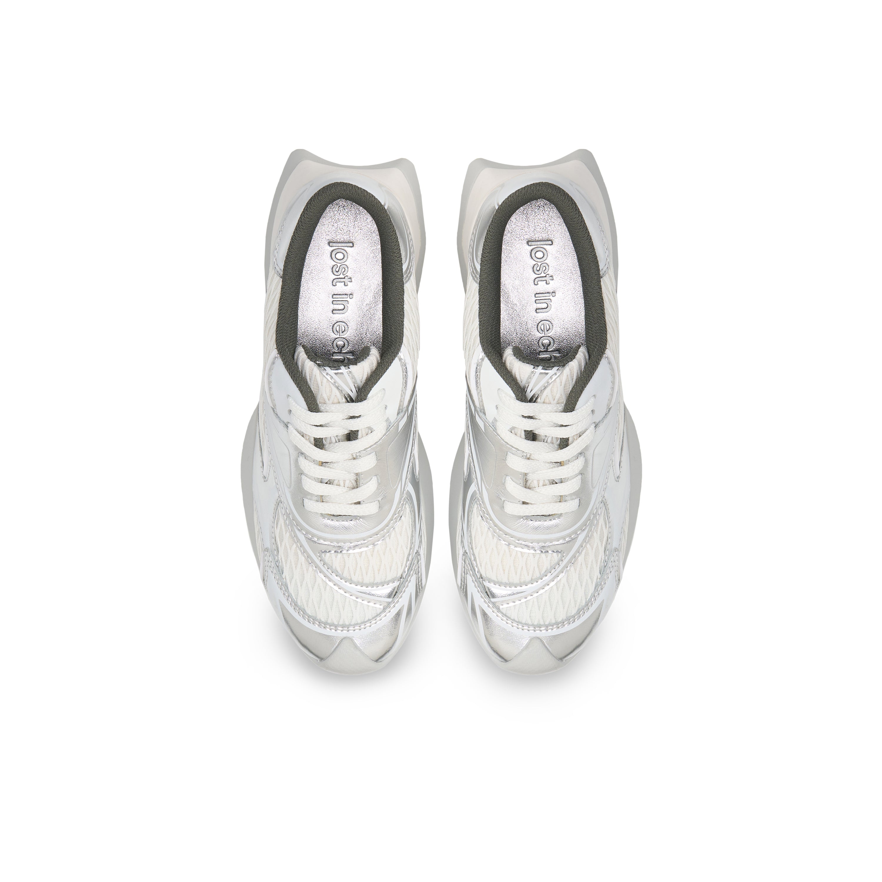 Mesh Stitching Embossed Vintage Running Shoes In Silver