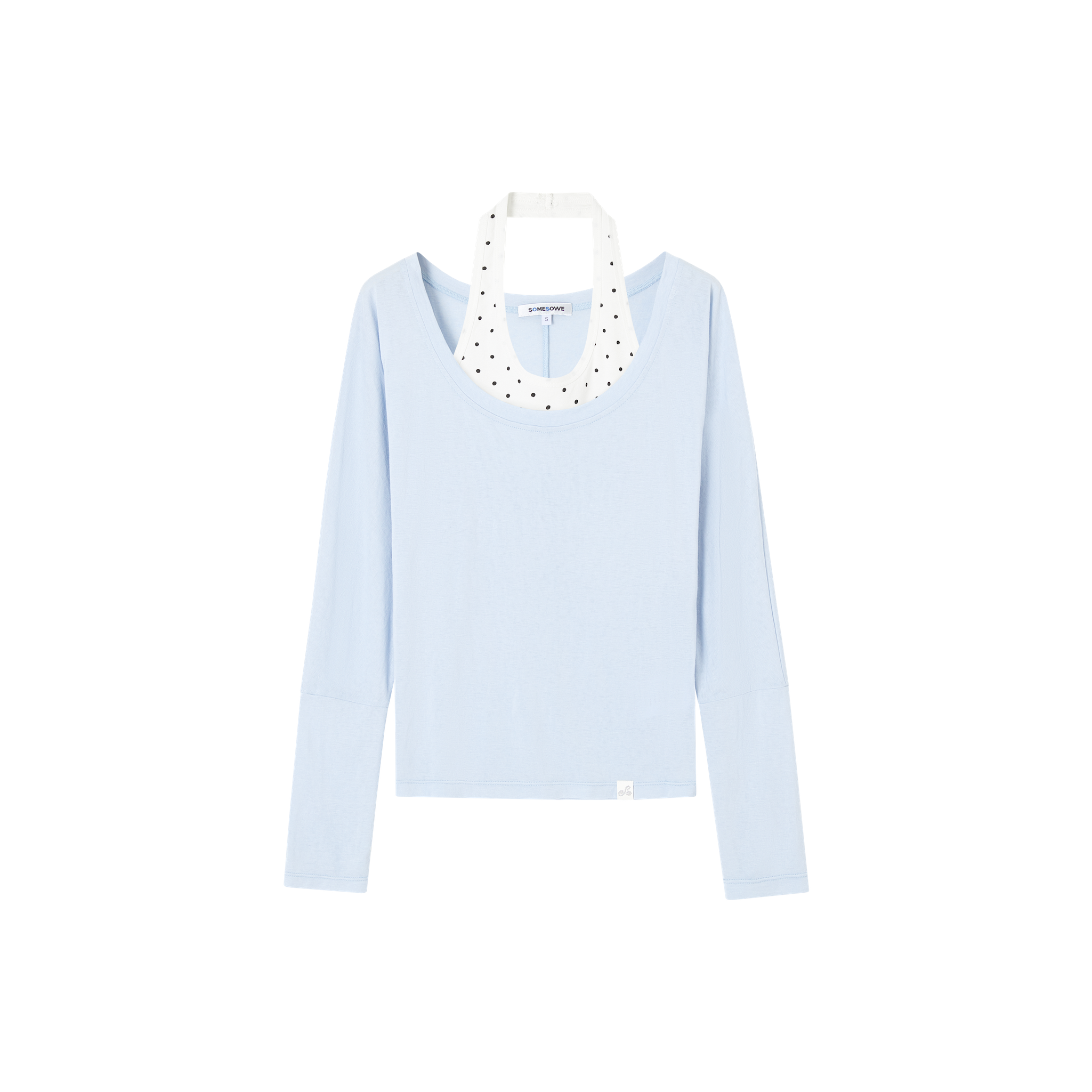 Sheer Polka Dot Layered Two-piece T-shirt Set in Blue and White