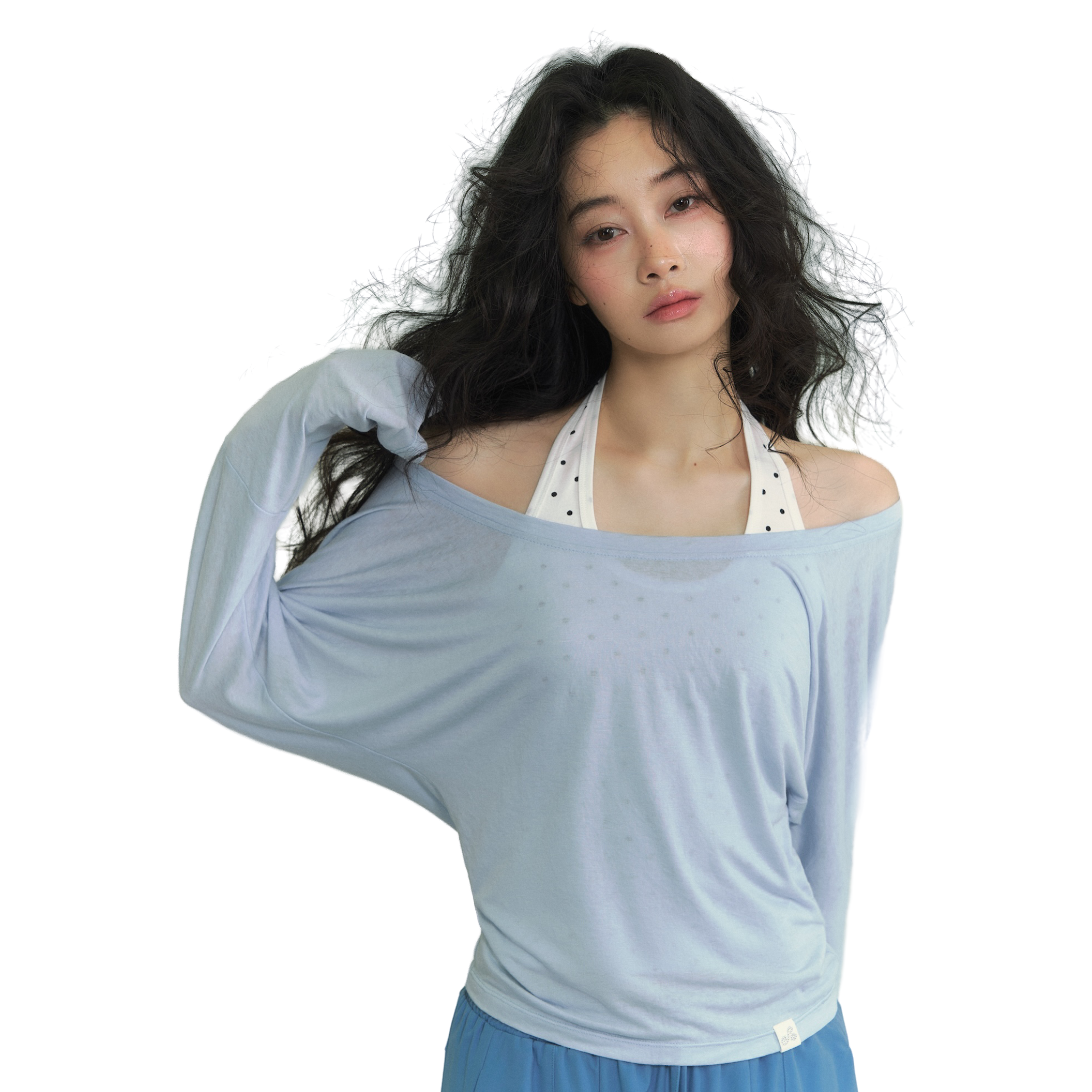 Sheer Polka Dot Layered Two-piece T-shirt Set in Blue and White