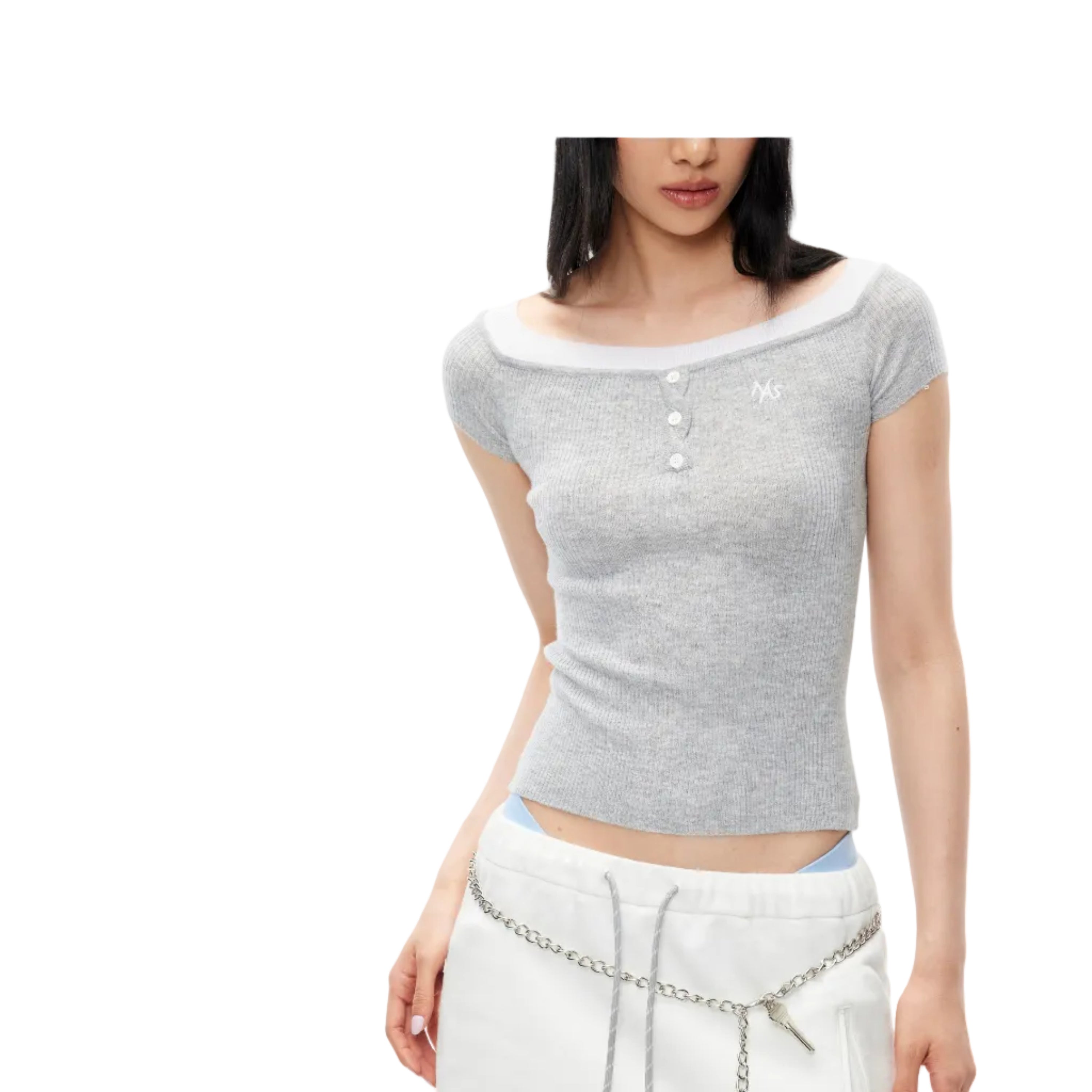 Versailles Off-Shoulder T-Shirt in Grey