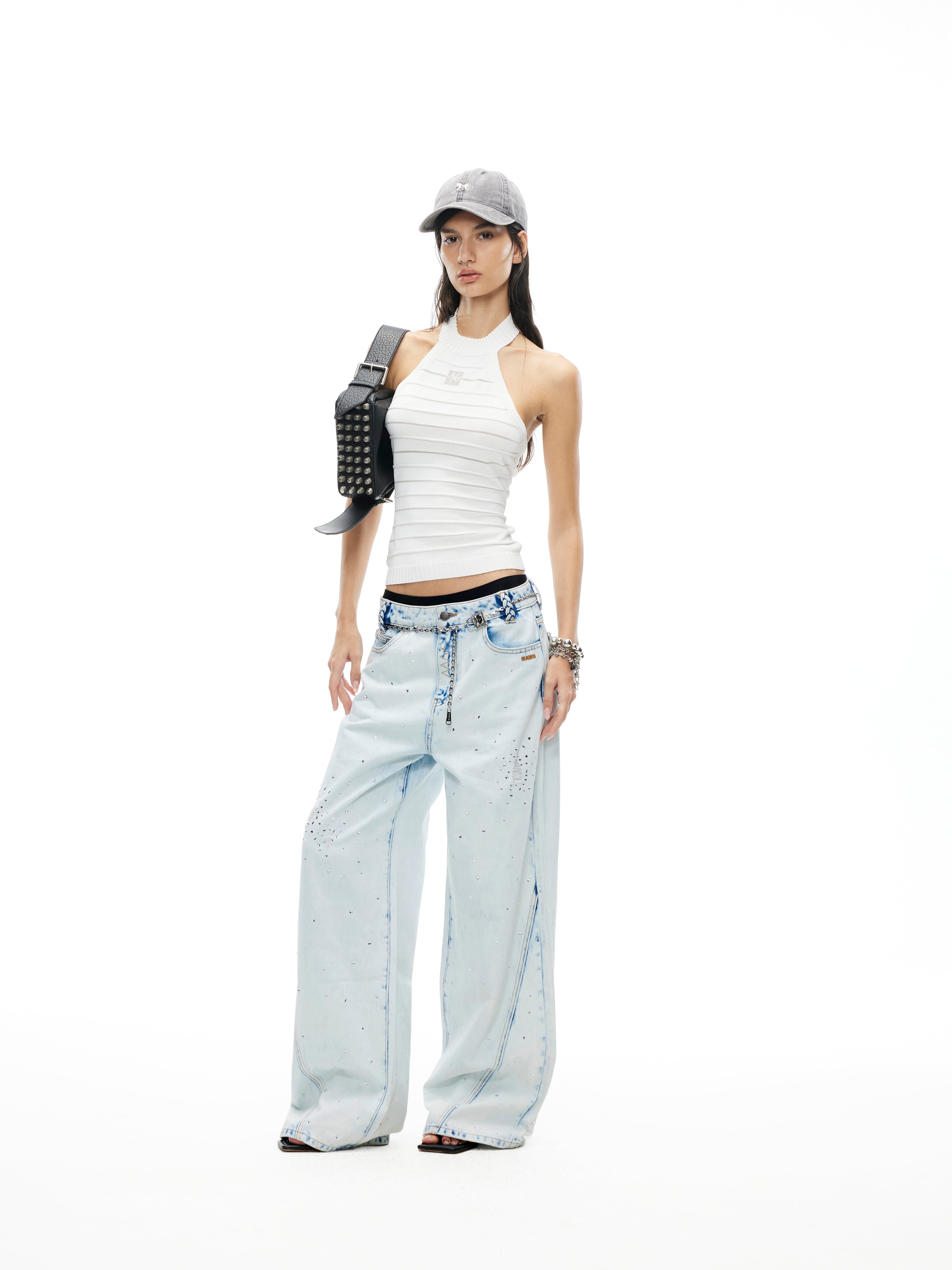 Stamp & Goblet Halter Top in White