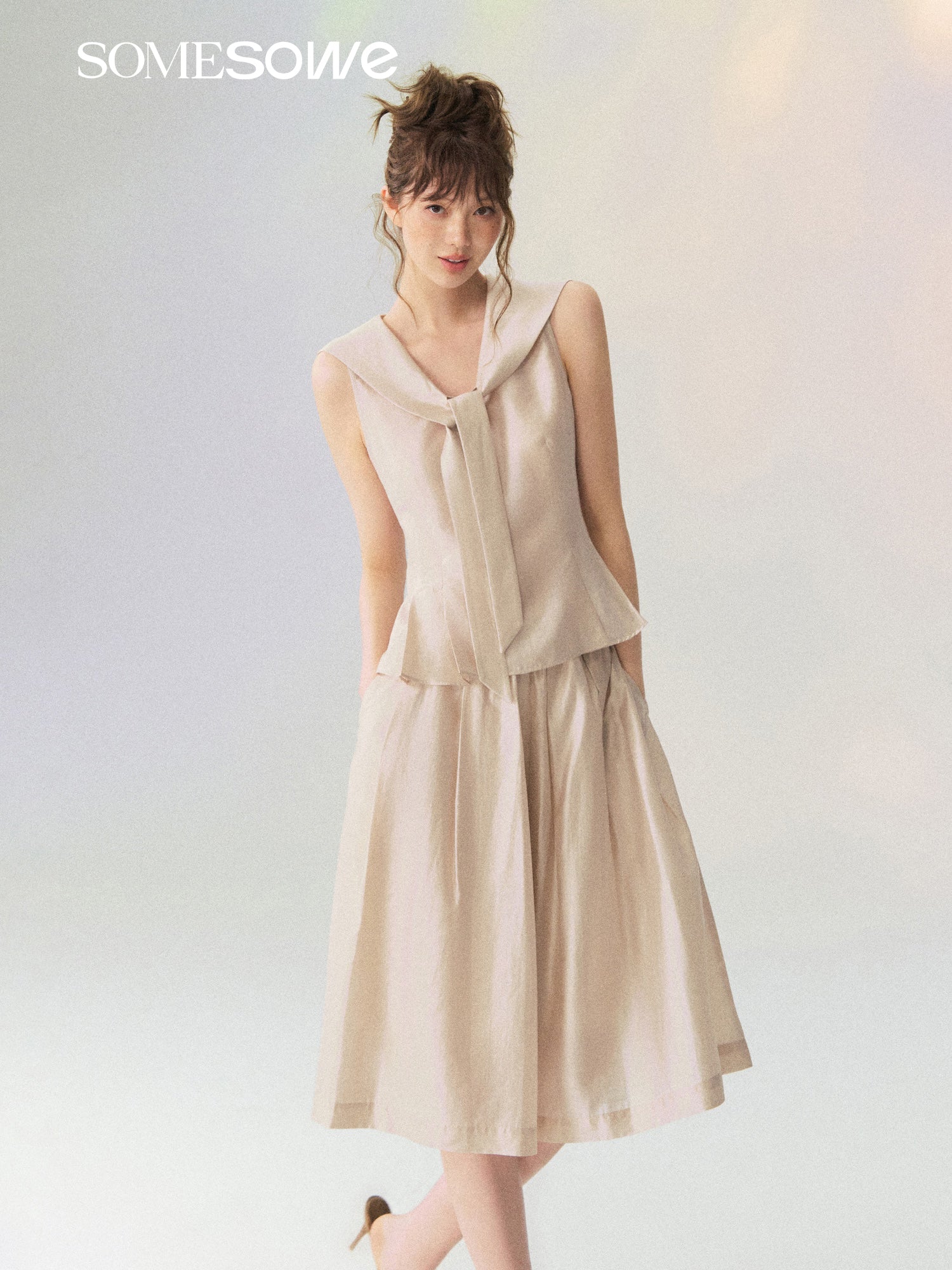 Pink Accordion Pleated Wide-Leg Pants