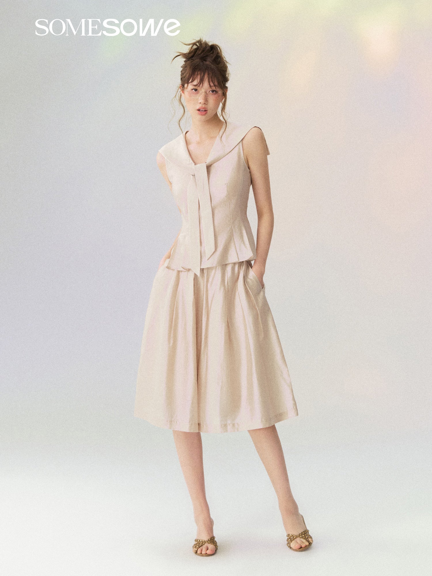 Pink Accordion Pleated Wide-Leg Pants