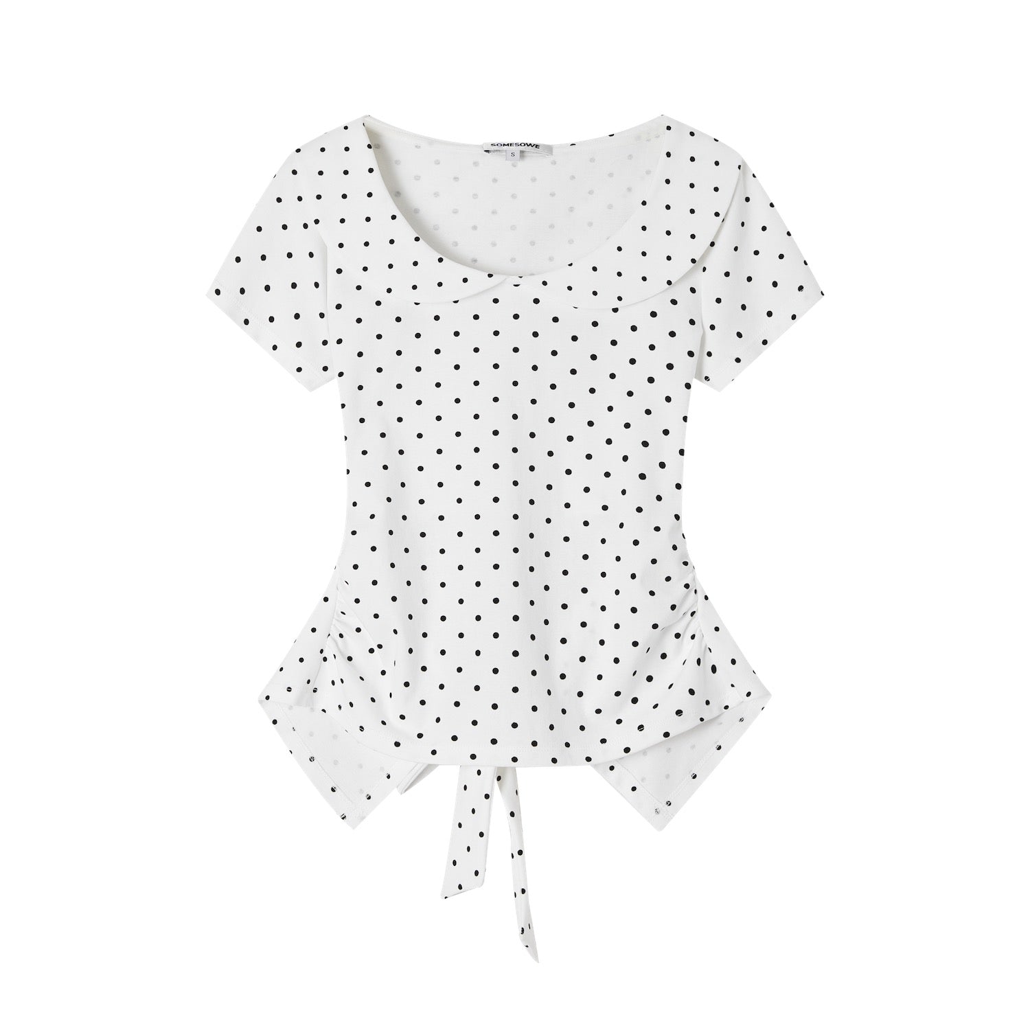 White Polka Dot Peter Pan Collar Tie-Back T-Shirt