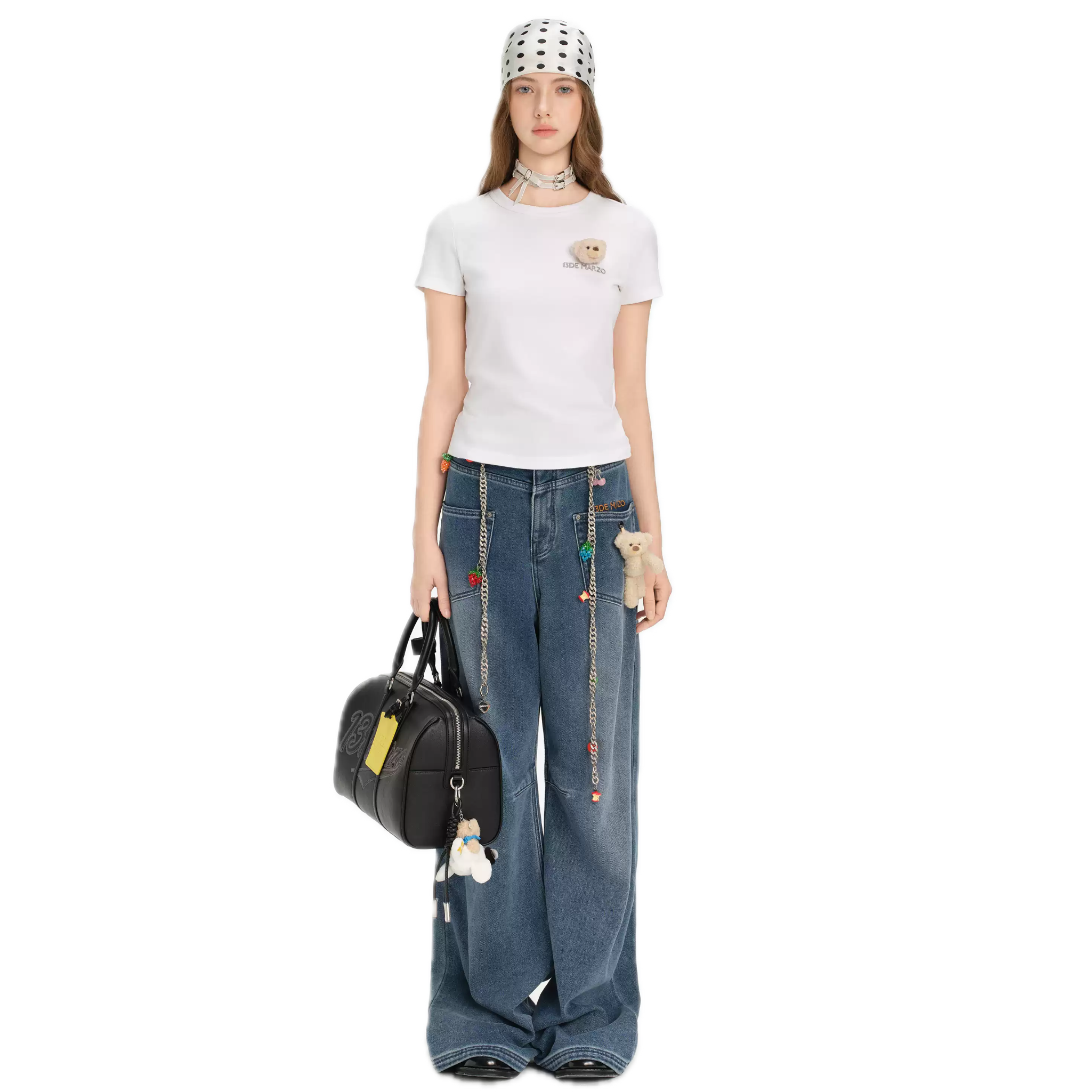 基础小熊头短袖修身T恤 白色