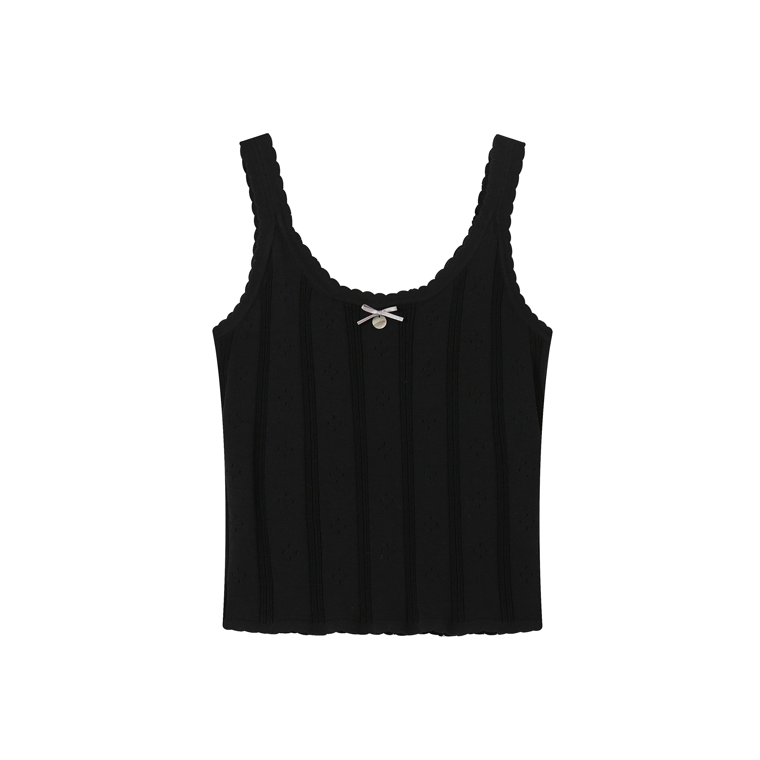 Lace Openwork Knit Vest in Black