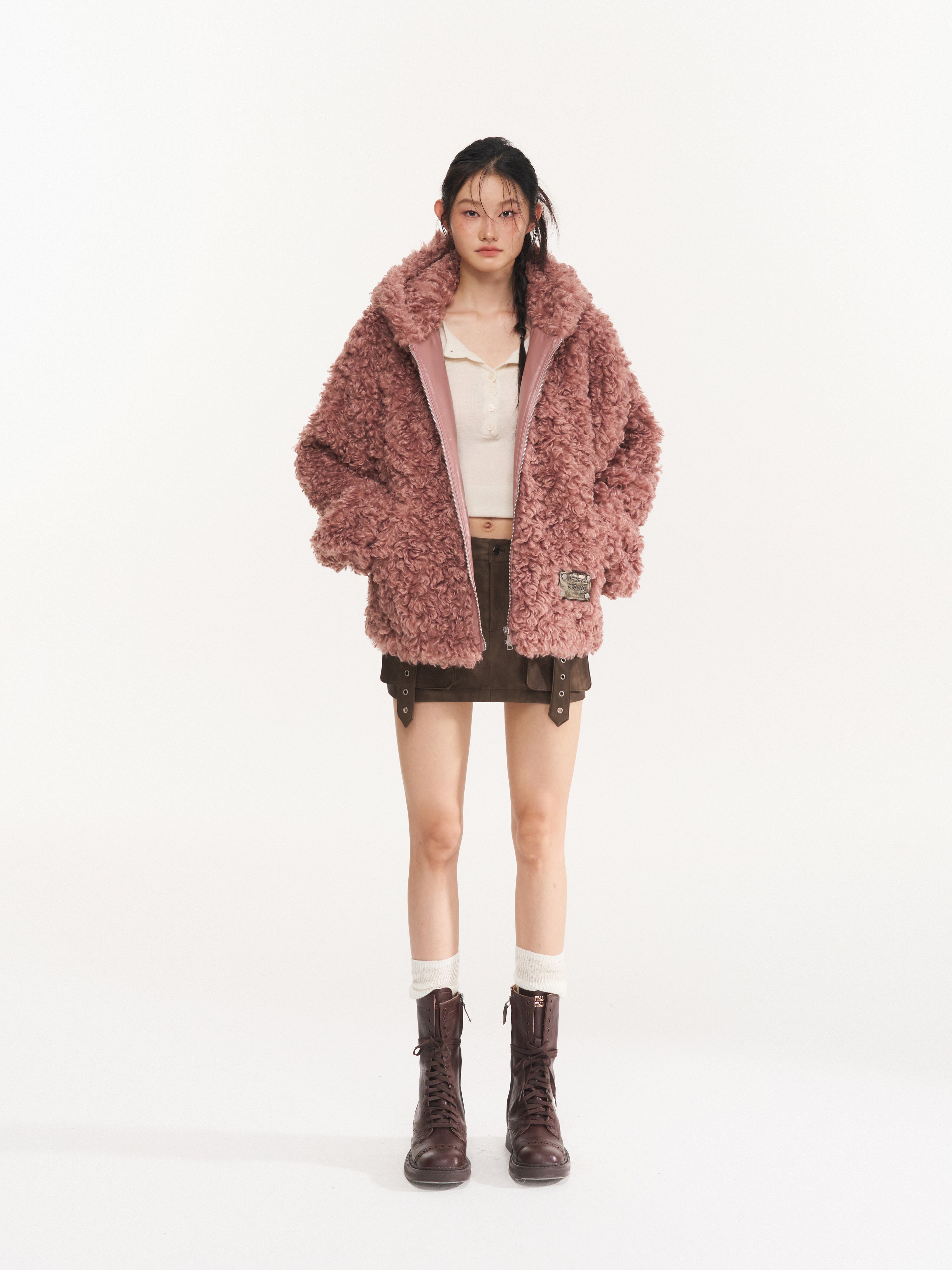 Pink Reindeer Man Faux Fur Coat