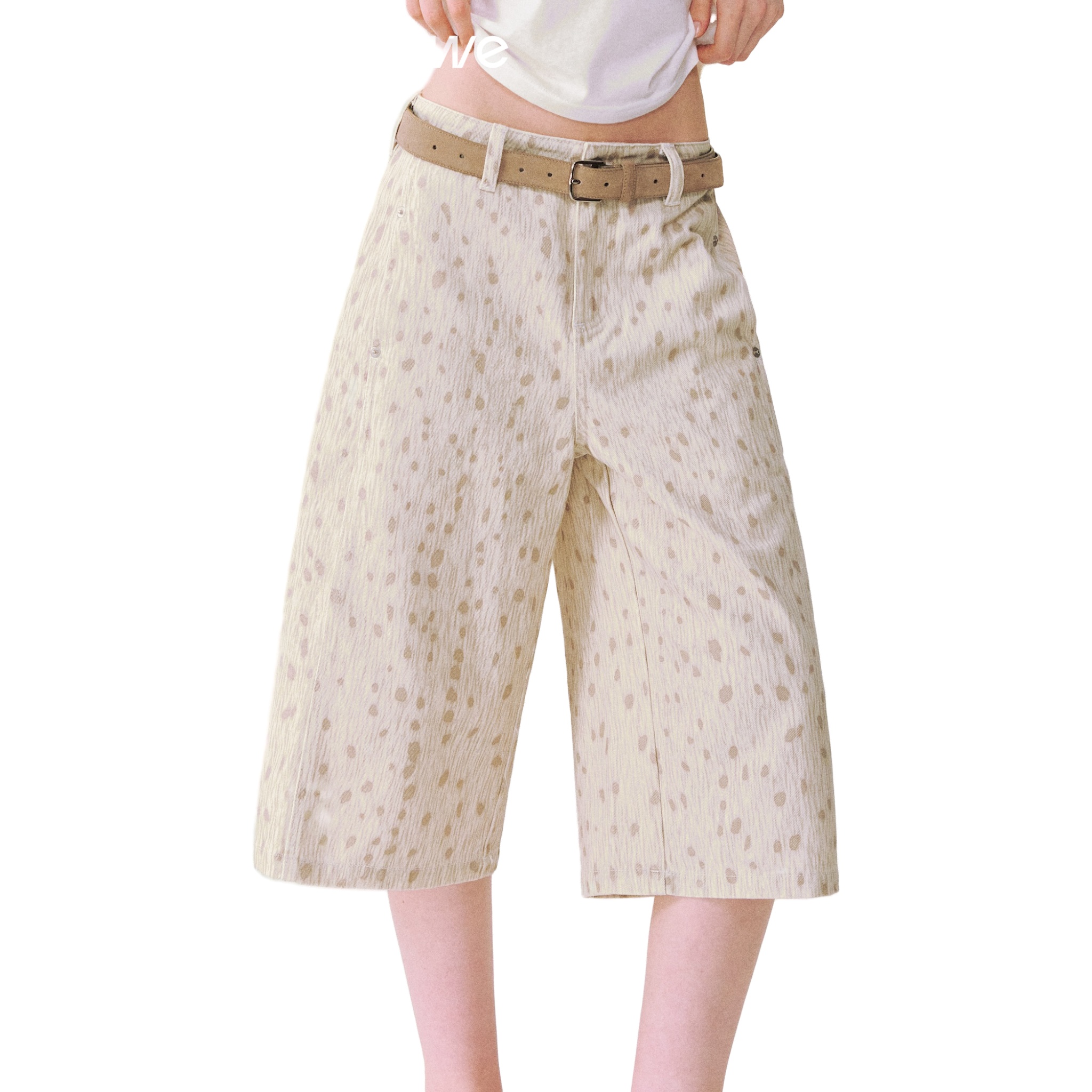 Spotted Deer Denim Shorts in Off-white