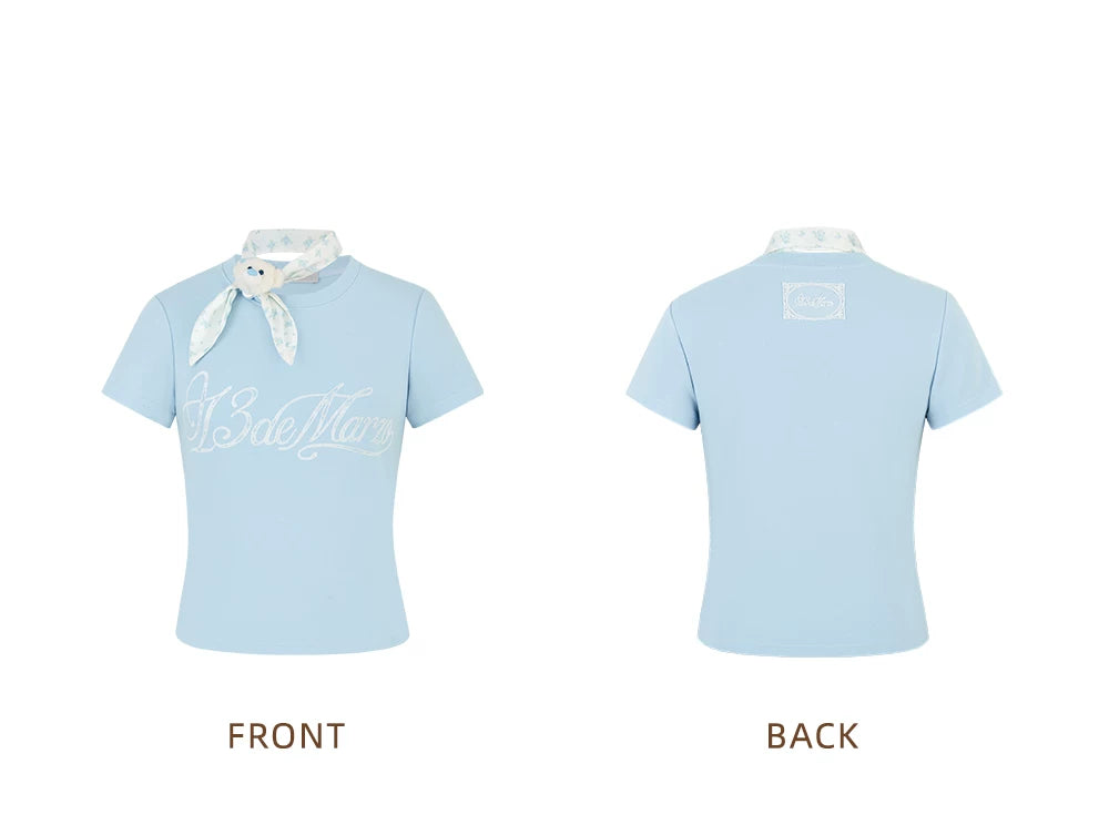 Blue T-shirt with Overlapping Collar Loops