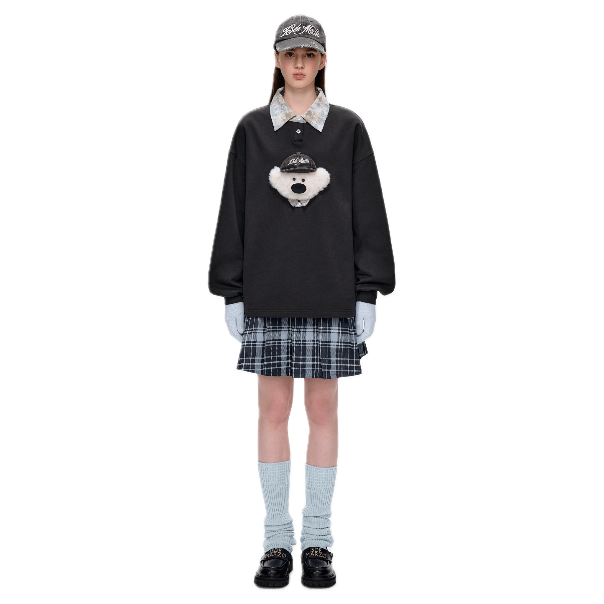 13DE MARZO 3D Bear Hooded Pullover Sweatshirt in Black | MADAX