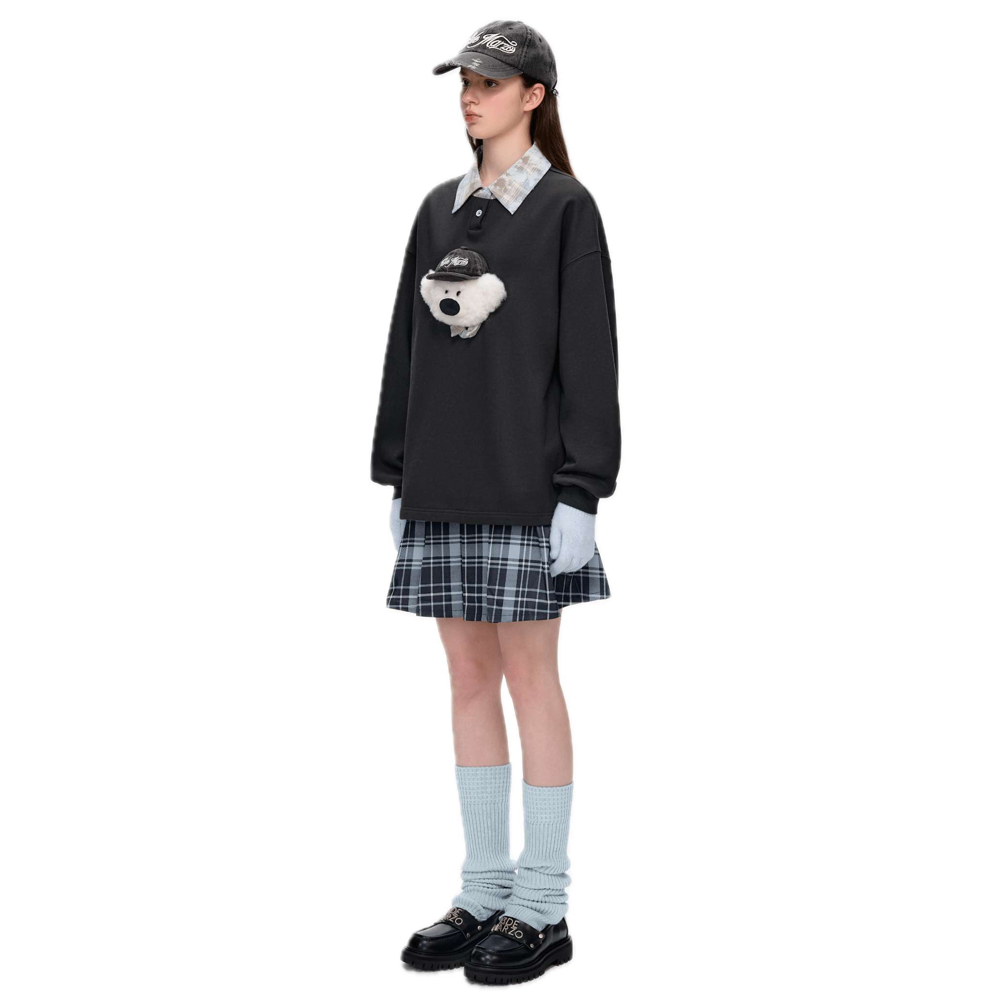13DE MARZO 3D Bear Hooded Pullover Sweatshirt in Black | MADAX