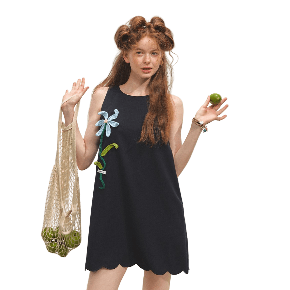 SOMESOWE 3D Crochet Flower Dress In Navy Blue | MADAX