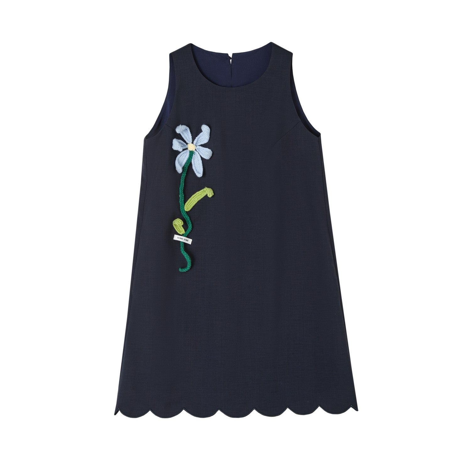 SOMESOWE 3D Crochet Flower Dress In Navy Blue | MADAX