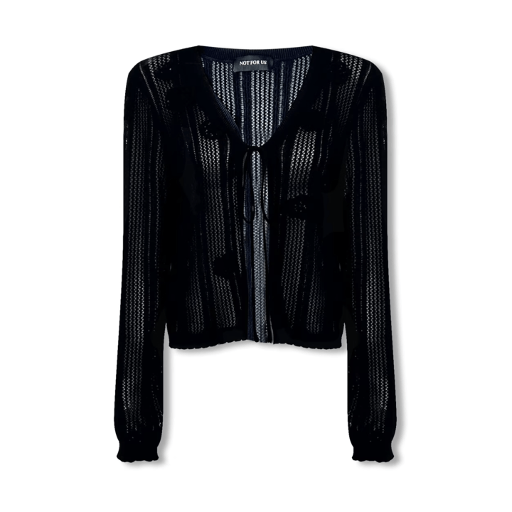 NOT FOR US 3D Flower Lace - Up Knit Cardigan in Black | MADAX