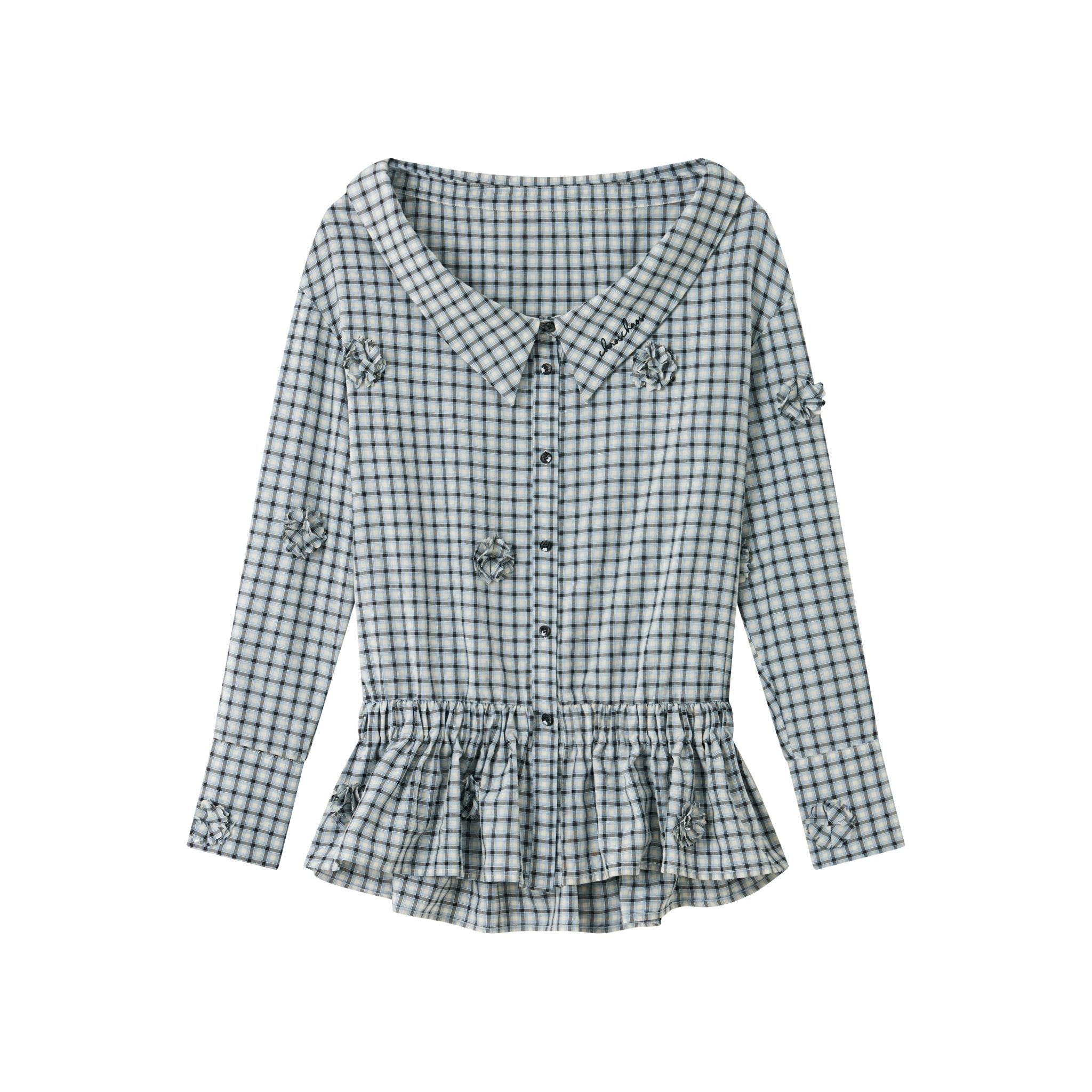 CHAOSCHAOS 3D Flower Plaid Two - way Waist Shirt In Plaid | MADAX