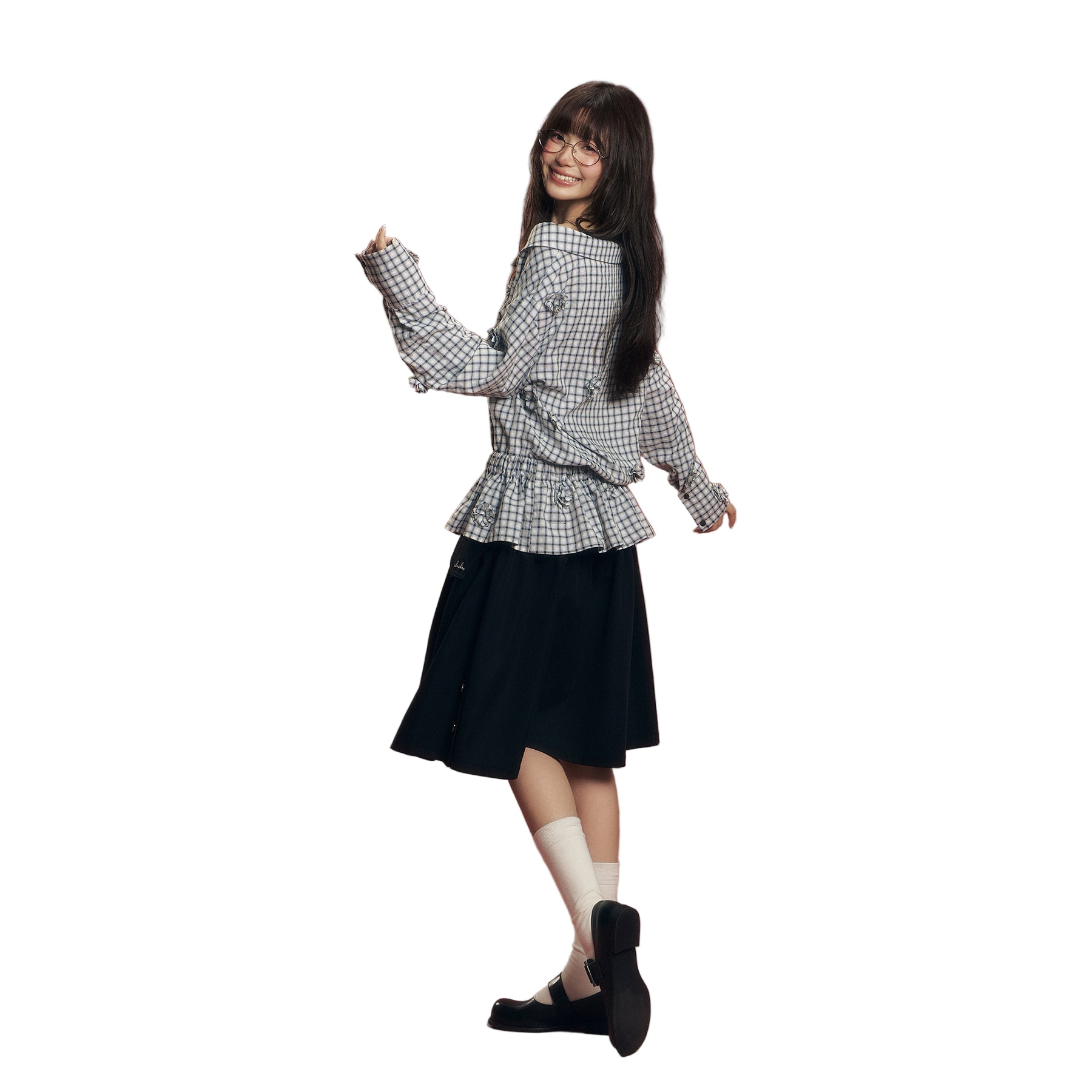 CHAOSCHAOS 3D Flower Plaid Two - way Waist Shirt In Plaid | MADAX