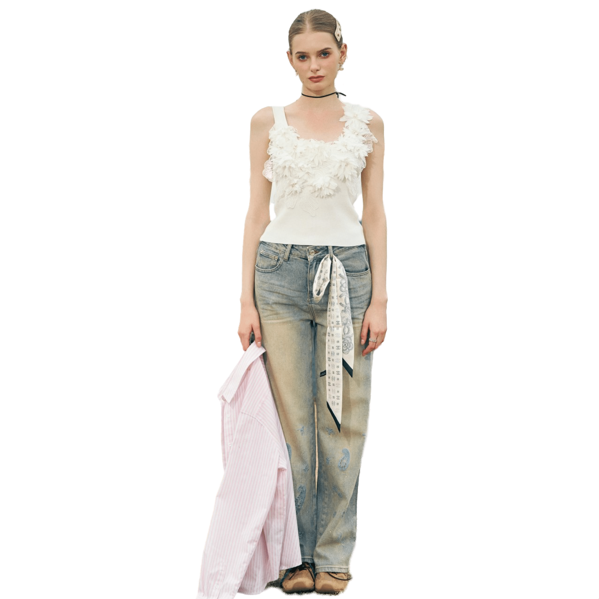 NOT FOR US 3D Pearl Flower Knitted Vest in White | MADAX