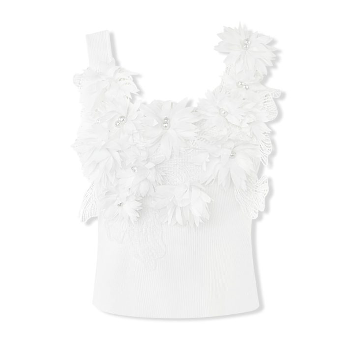 NOT FOR US 3D Pearl Flower Knitted Vest in White | MADAX