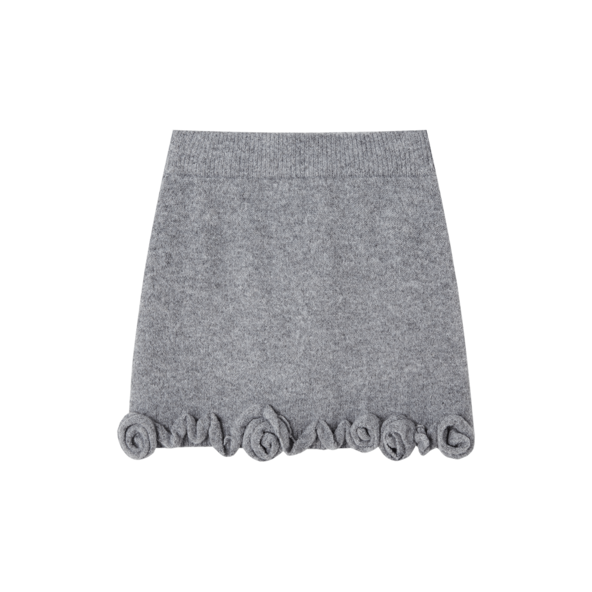 SOMESOWE 3D Rose A - line Knit Midi Skirt in Gray | MADAX