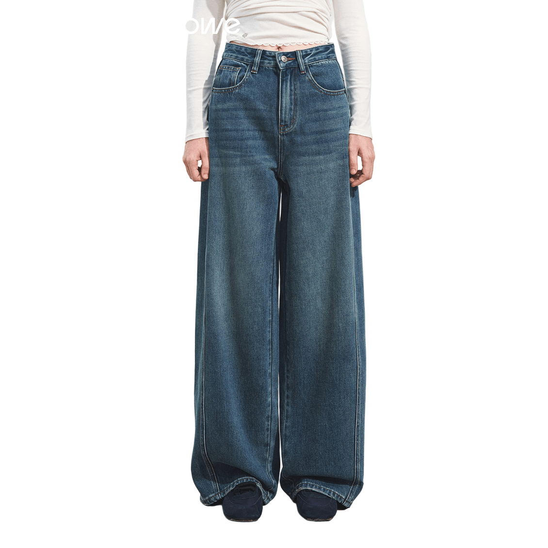 SOMESOWE 3D Split Wide - leg Crescent Jeans In Blue | MADAX