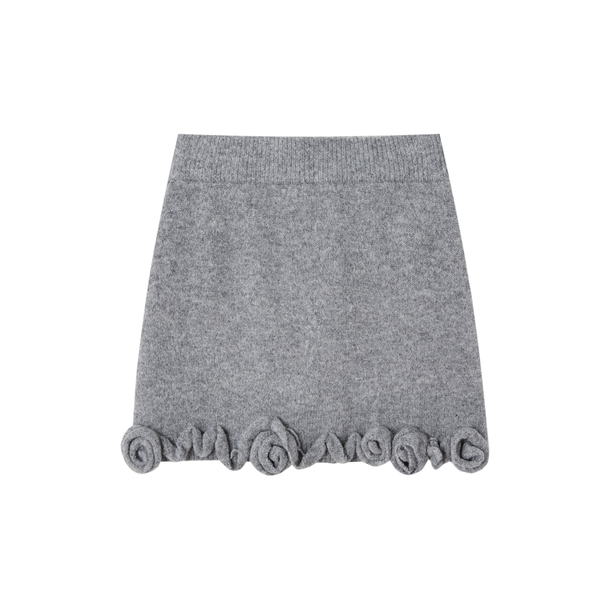 3D Rose A-line Knit Midi Skirt in Gray