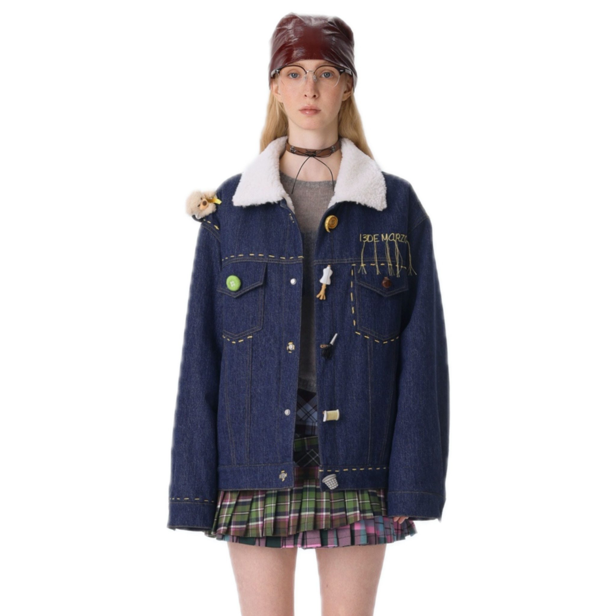 테일러 베어 블루 색상 인조 양모 재킷