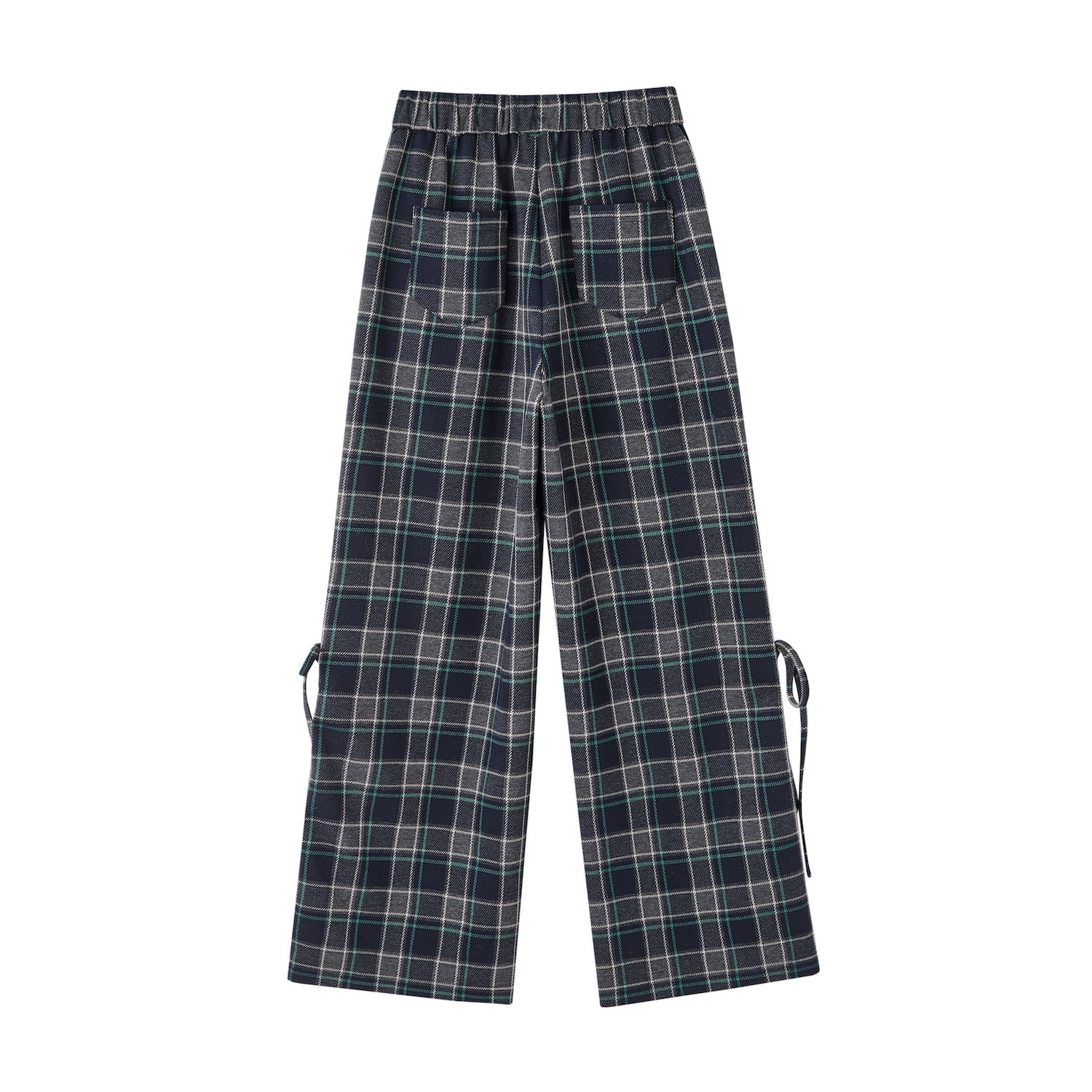 Checkered Drawstring Bow Trousers In Blue