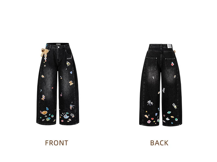 Black Denim Sticker Bear Jeans