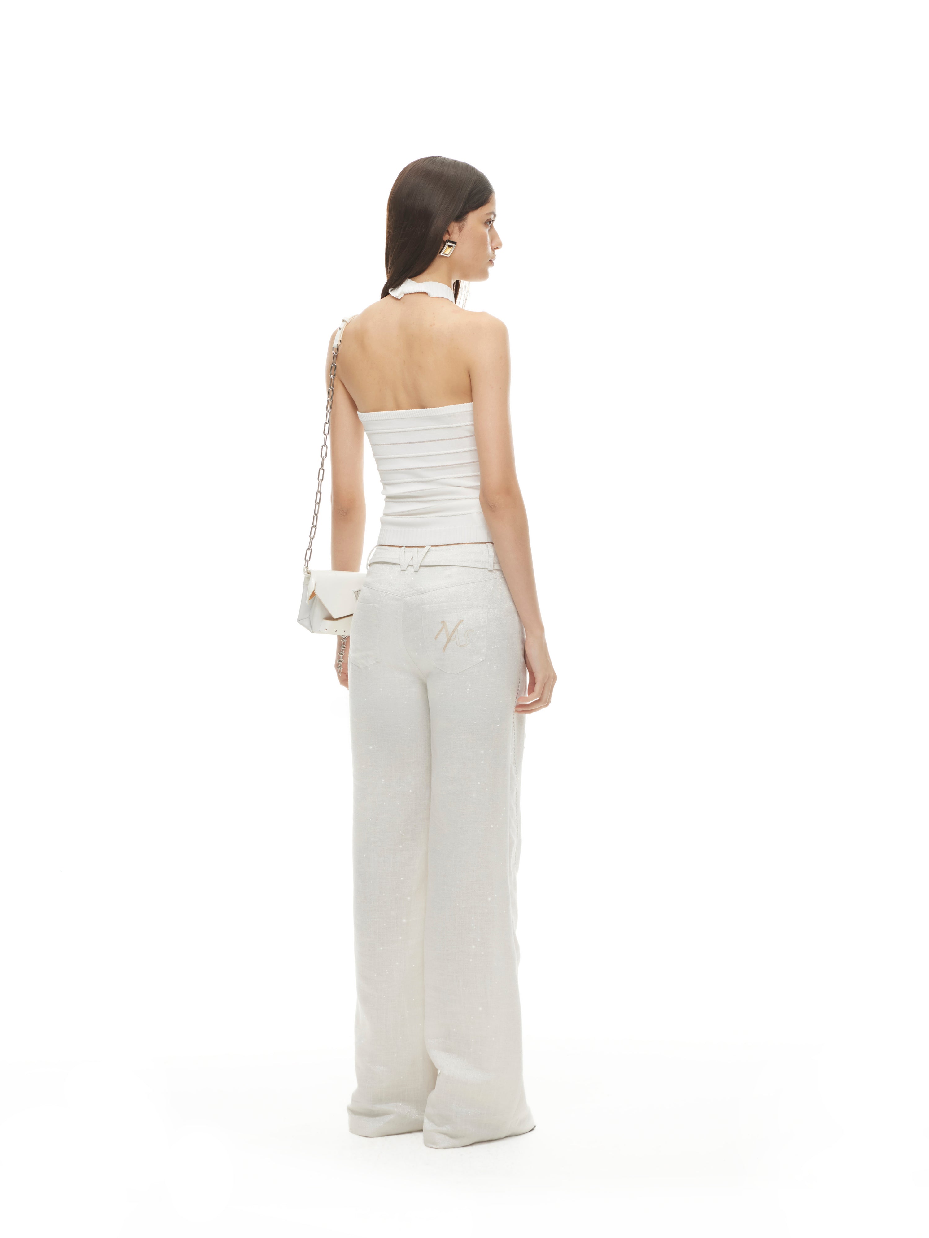 Stamp & Goblet Halter Top in White