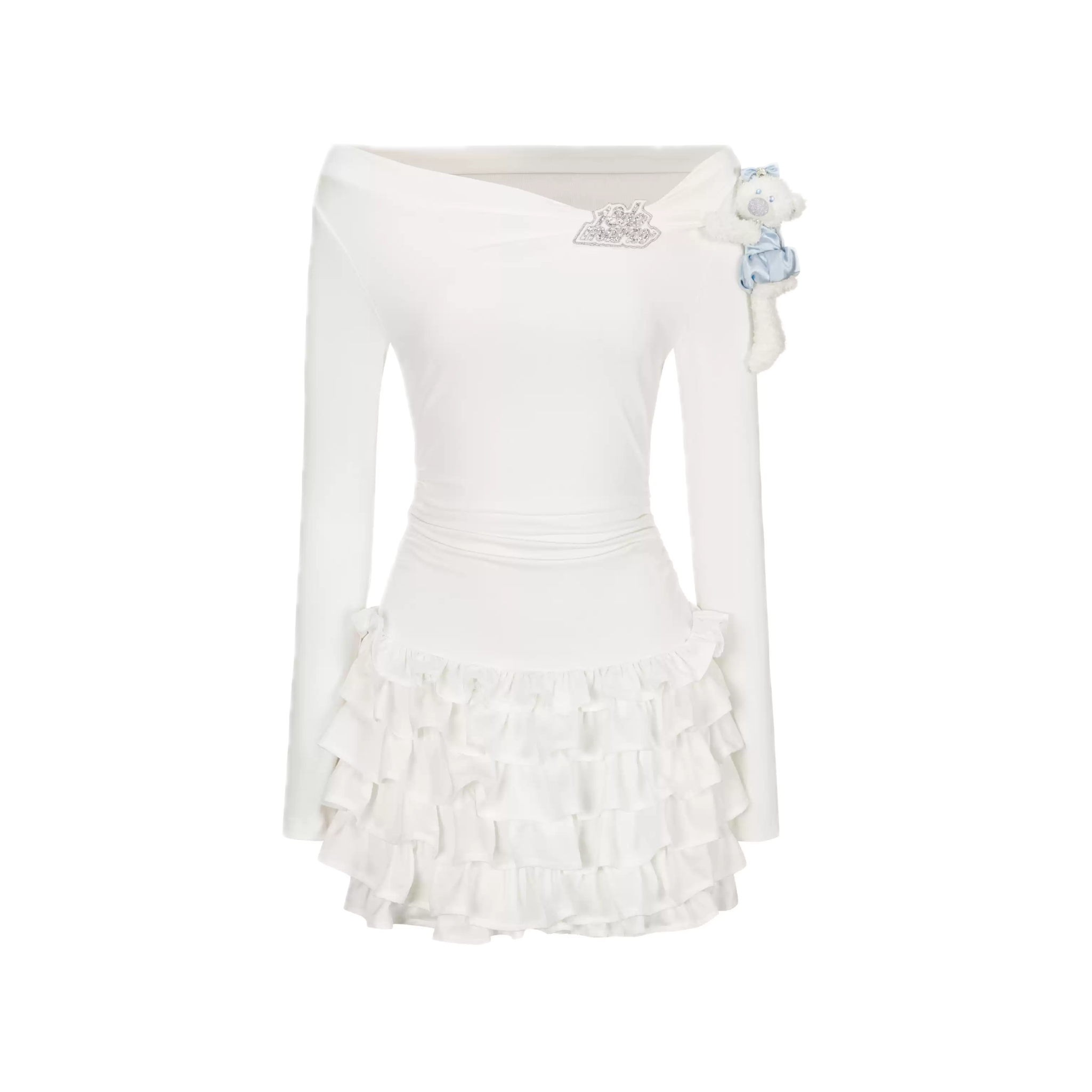 Off-shoulder Cake Dress in White