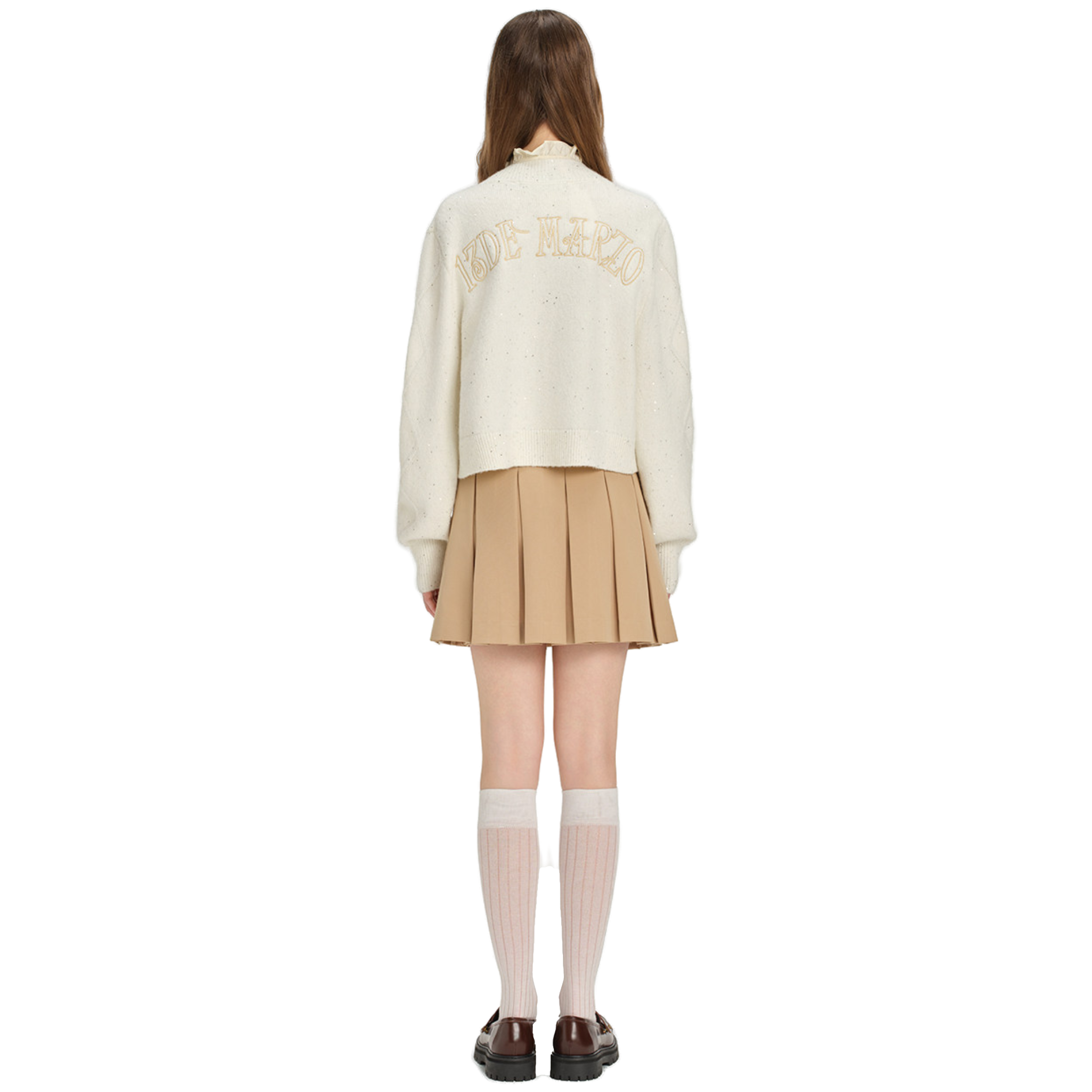 Sequined Cropped Knit Cardigan in White