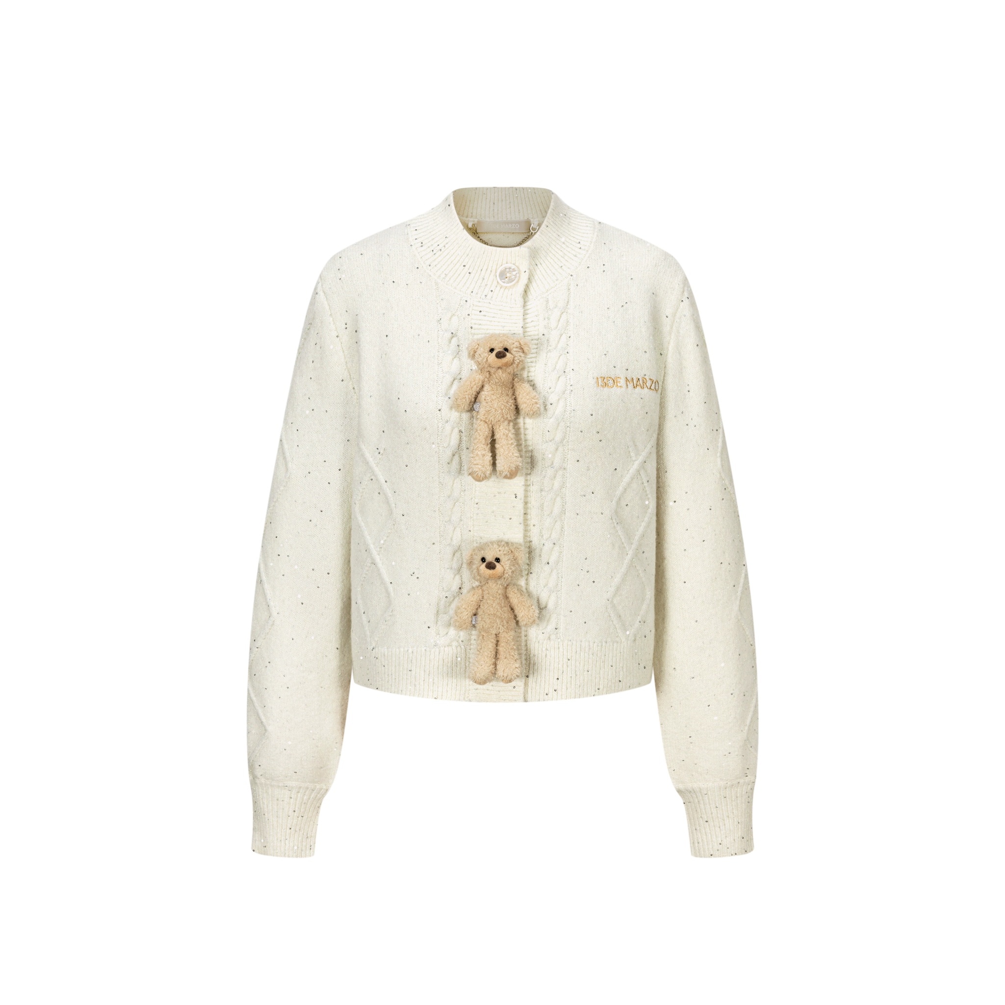 Sequined Cropped Knit Cardigan in White