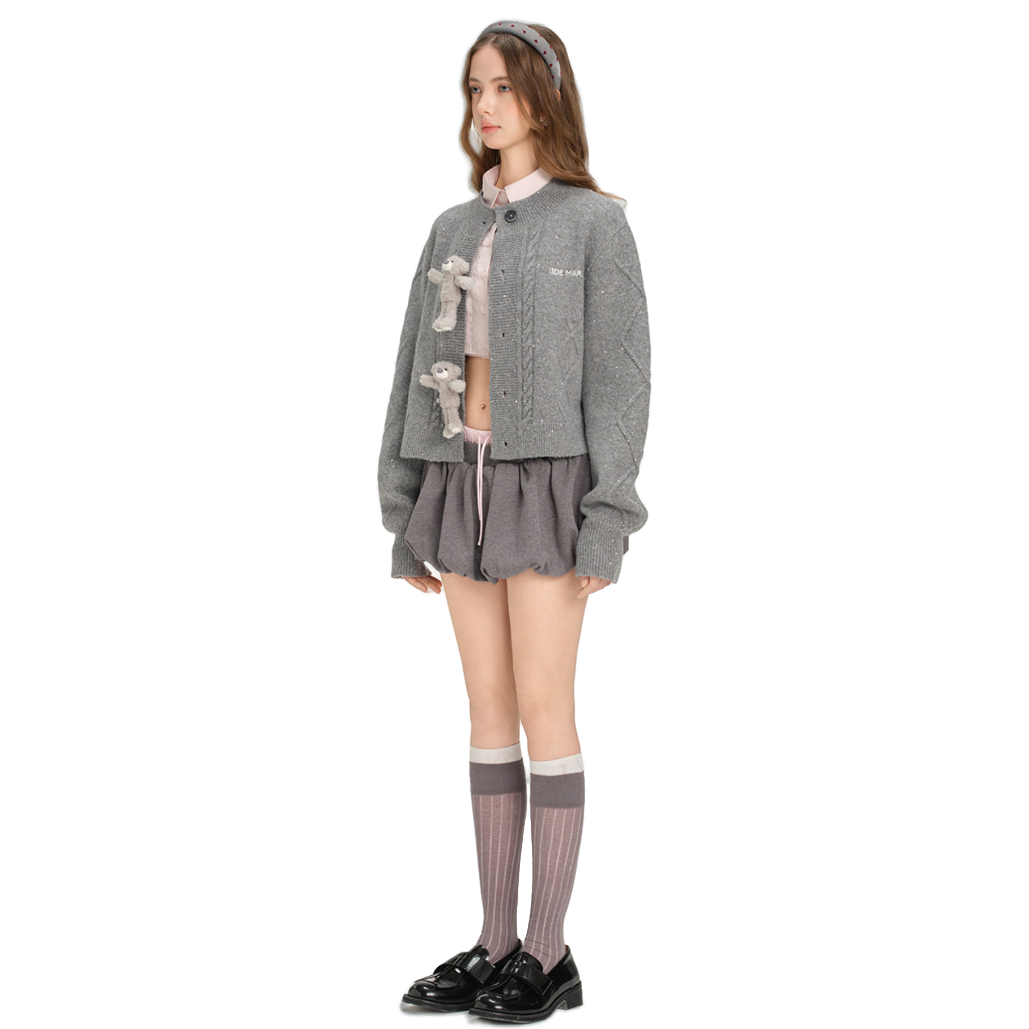 Sequined Short Knit Cardigan in Gray