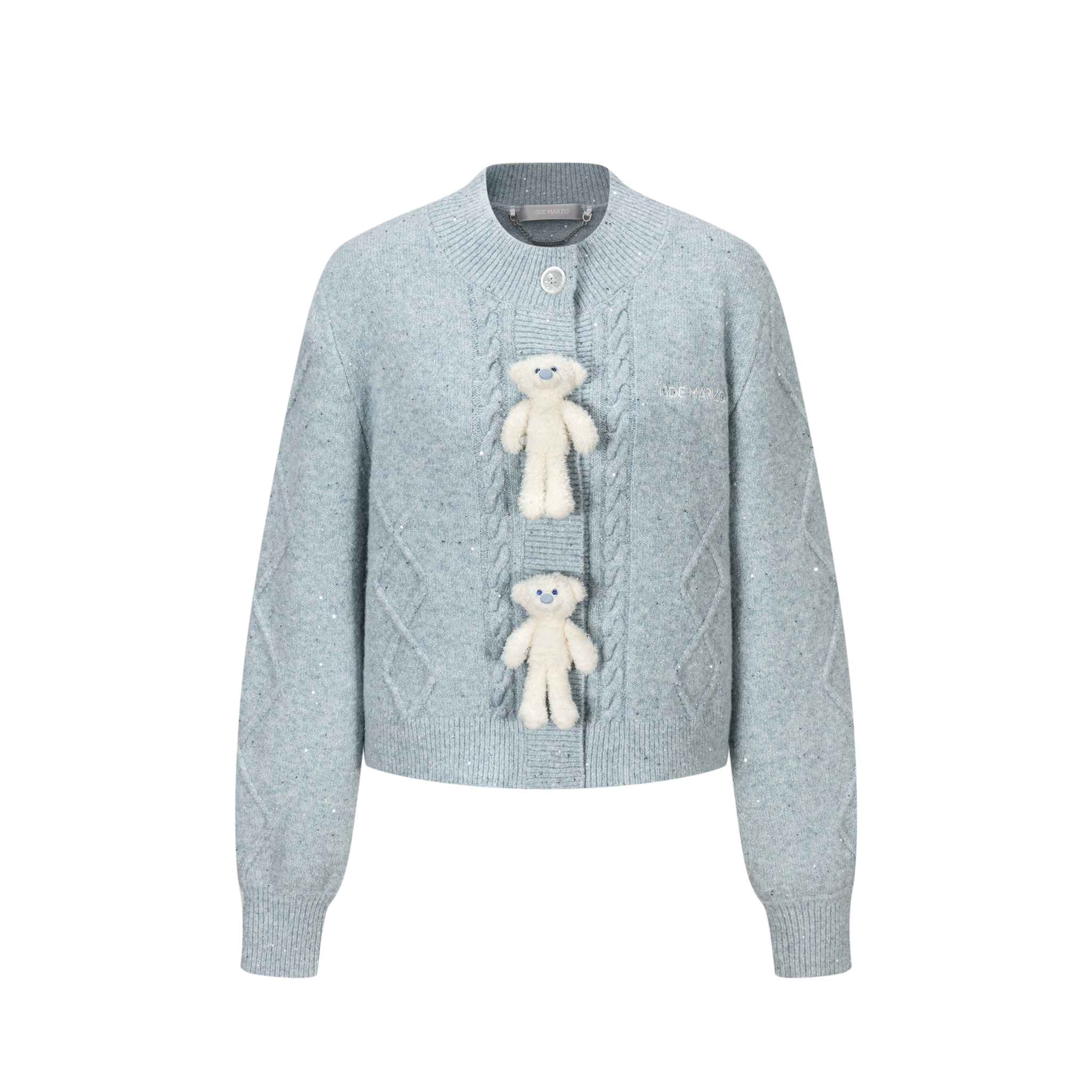 Sequined Short Knit Cardigan in Blue