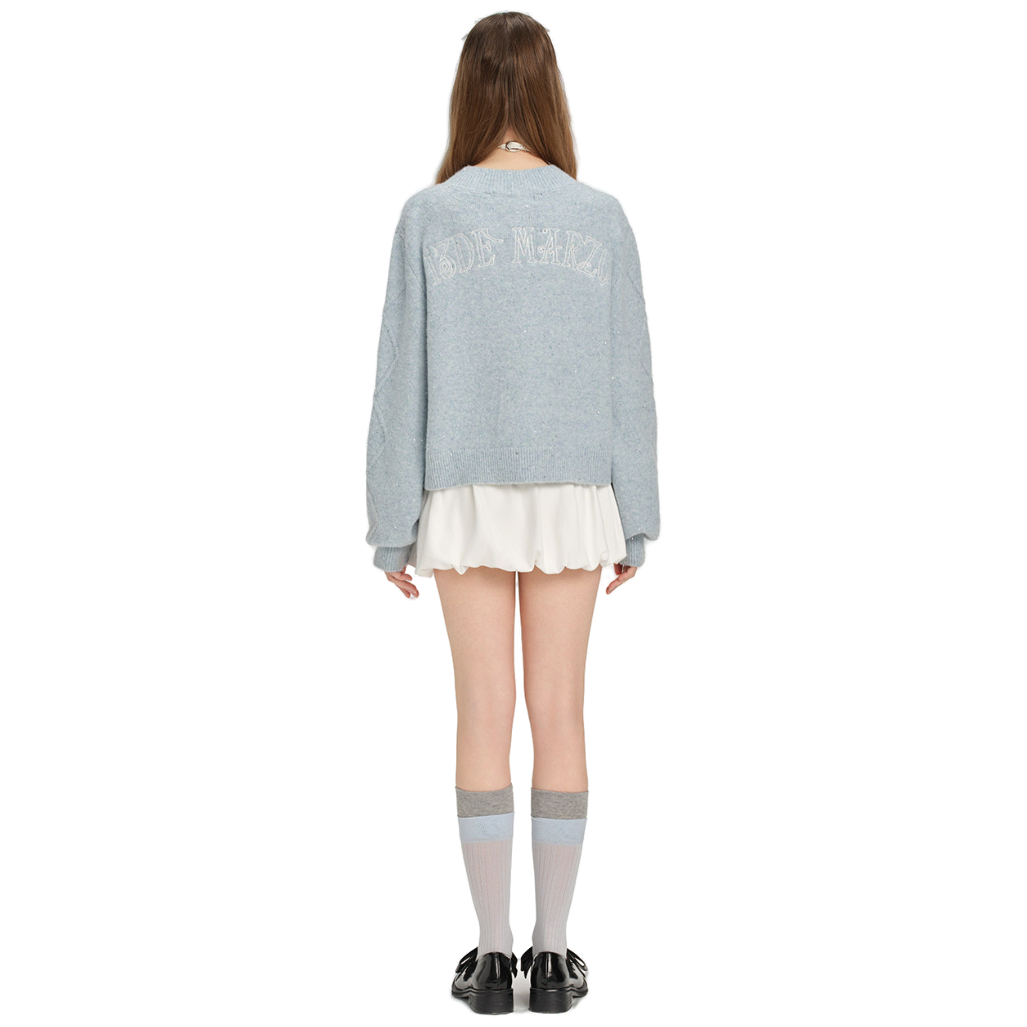 Sequined Short Knit Cardigan in Blue