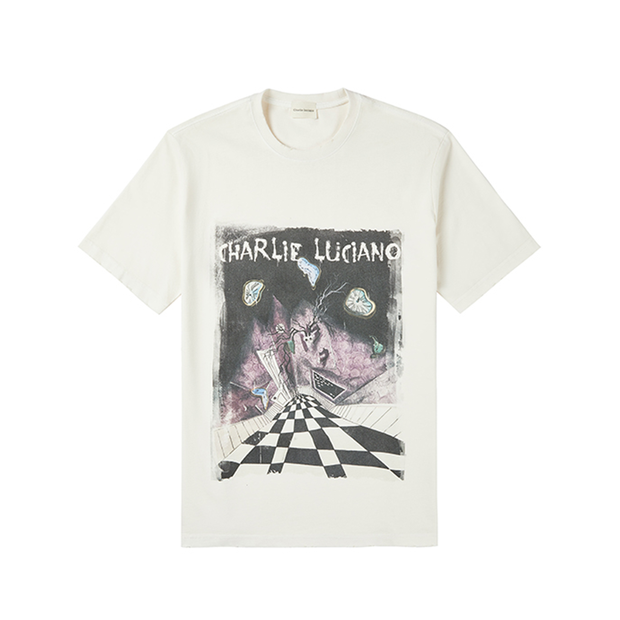 White Distorted Space Vintage Short-Sleeved T-Shirt