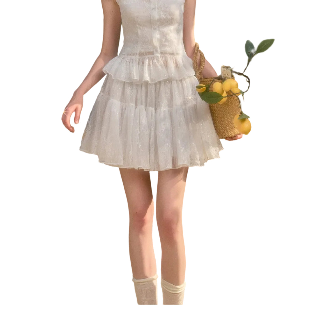 Water Droplet - Shaped White Midi Skirt