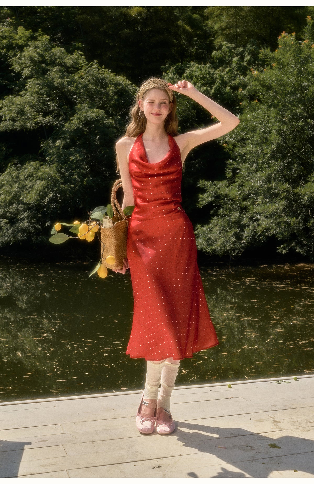 Red Strawberry - Long Dress with red Polka Dots