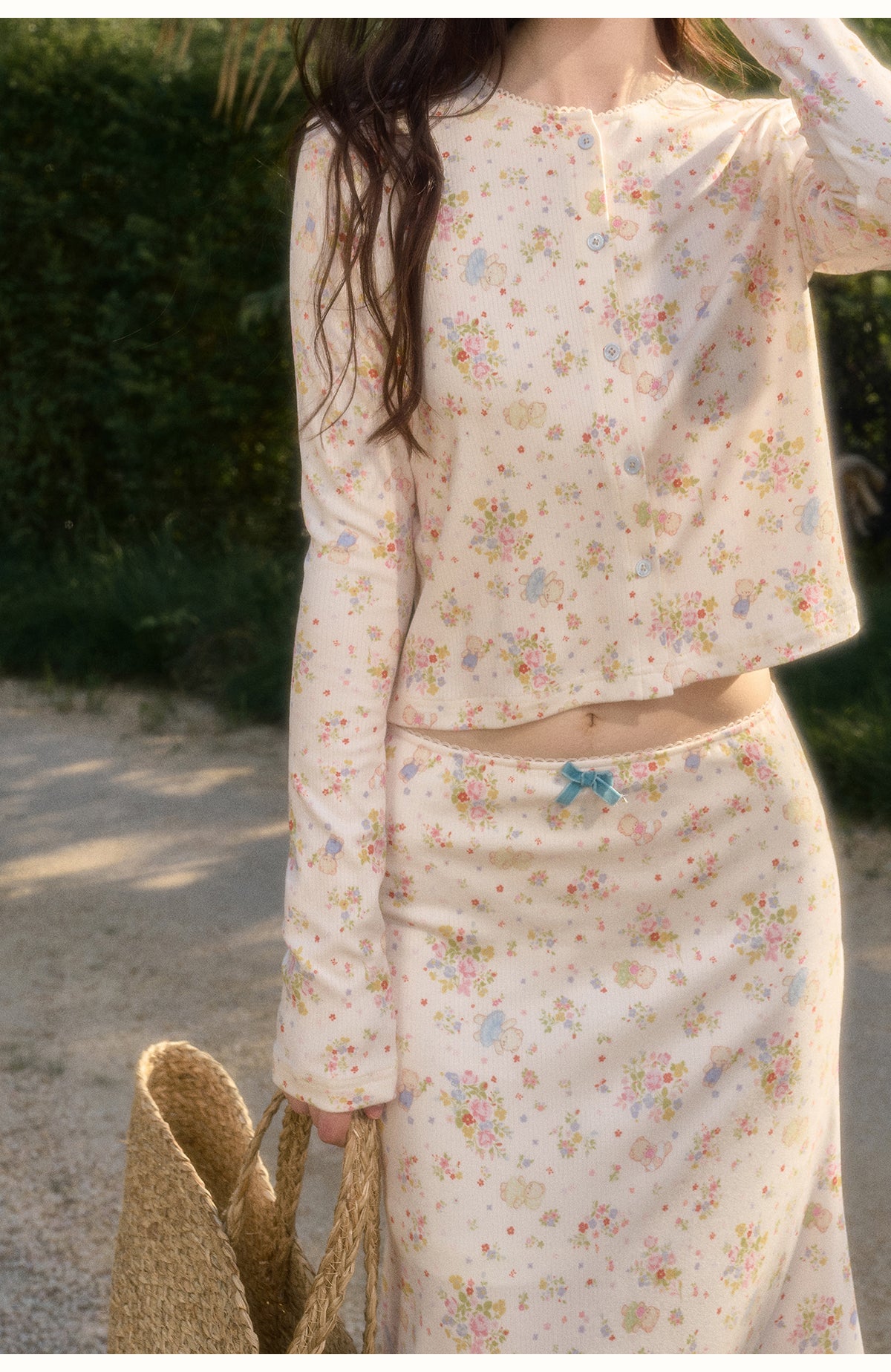 About The Bear-Patterned Cardigan in Beige
