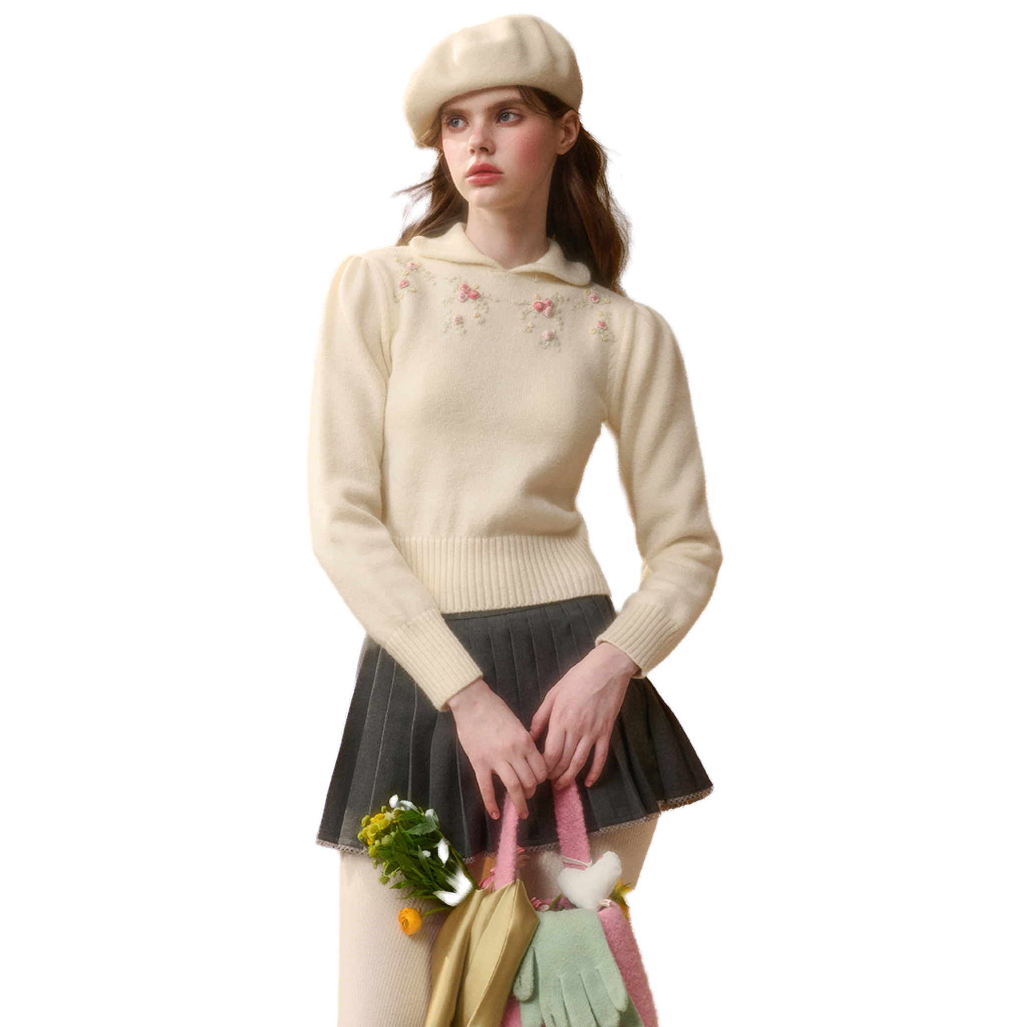 「ギフト」刺繍セーター（ホワイト）