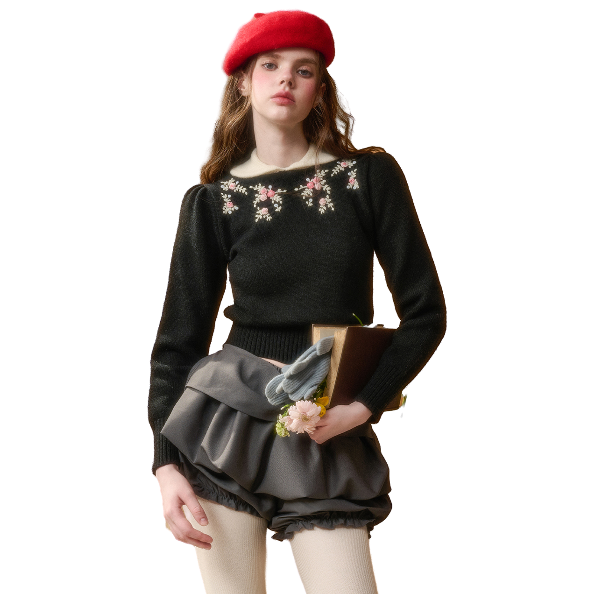 「ギフト」刺繍セーター（ブラック）