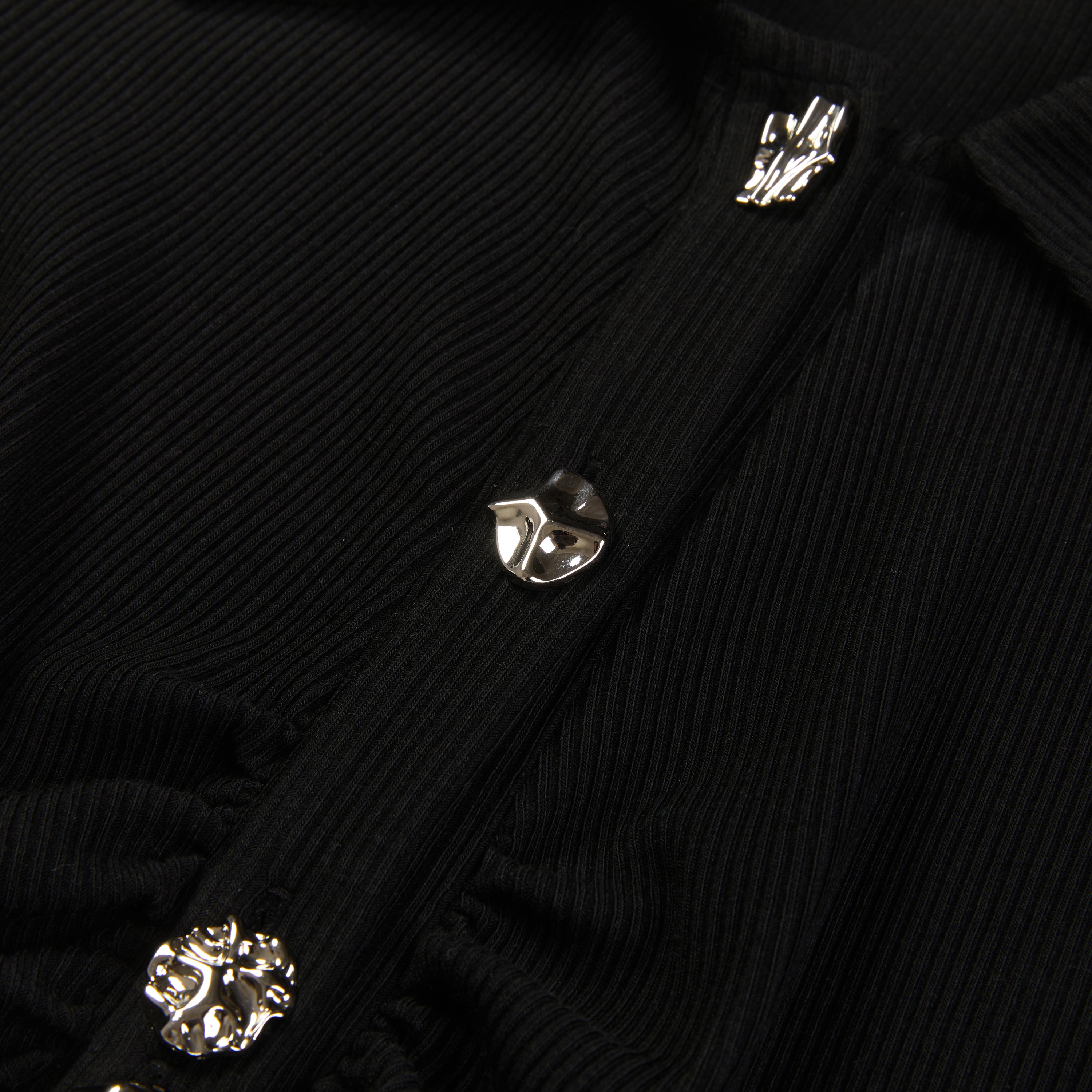 Silver Button Black Knitted Shirt