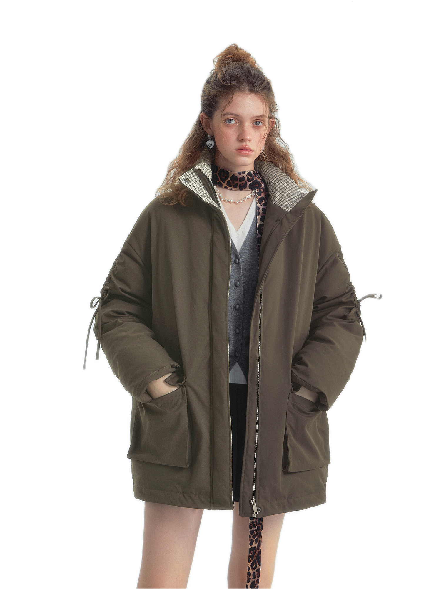 Drawstring Bow Workwear Down Jacket