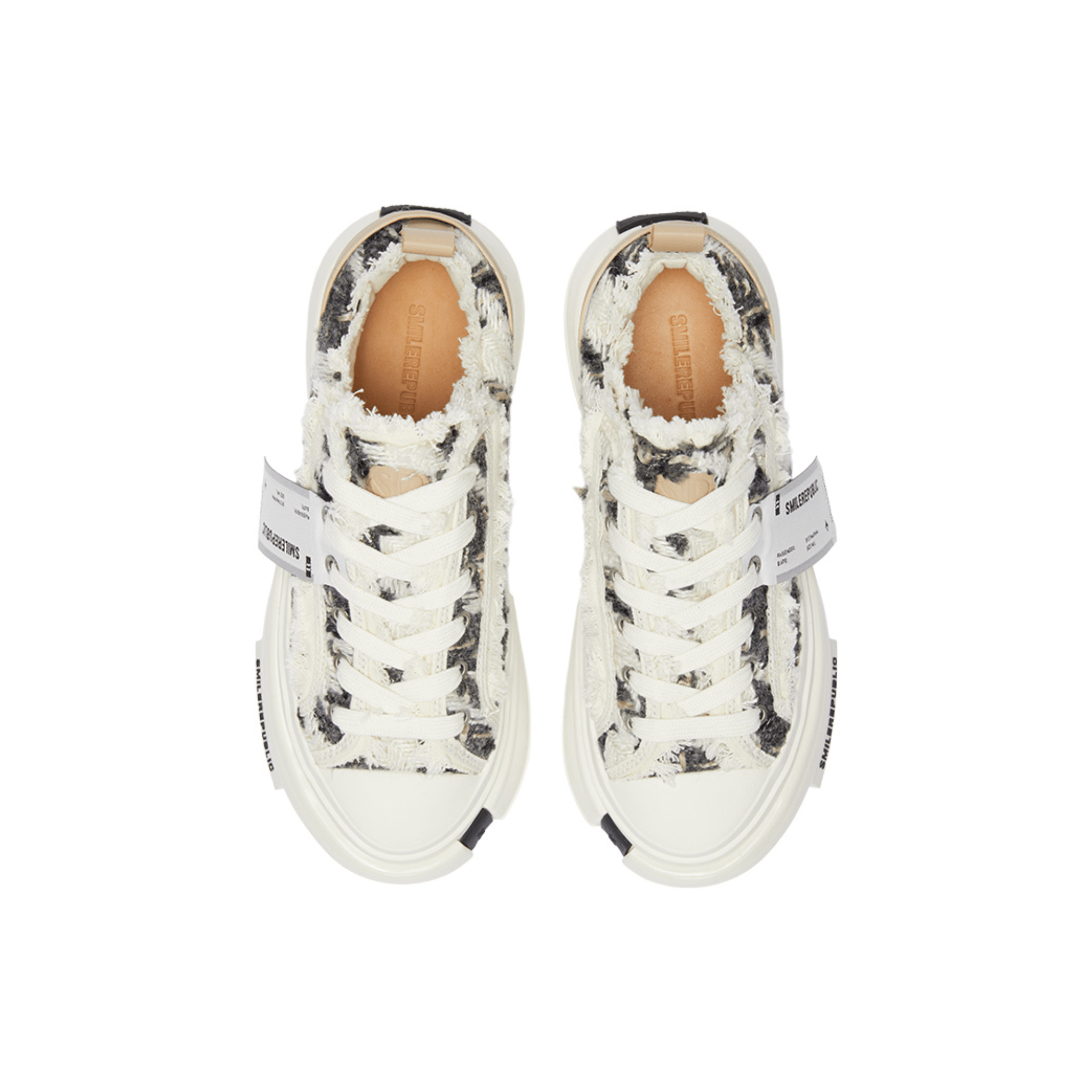 SMILEREPUBLIC 70s Black and White Herringbone Low - top Platform Shoes | MADAX