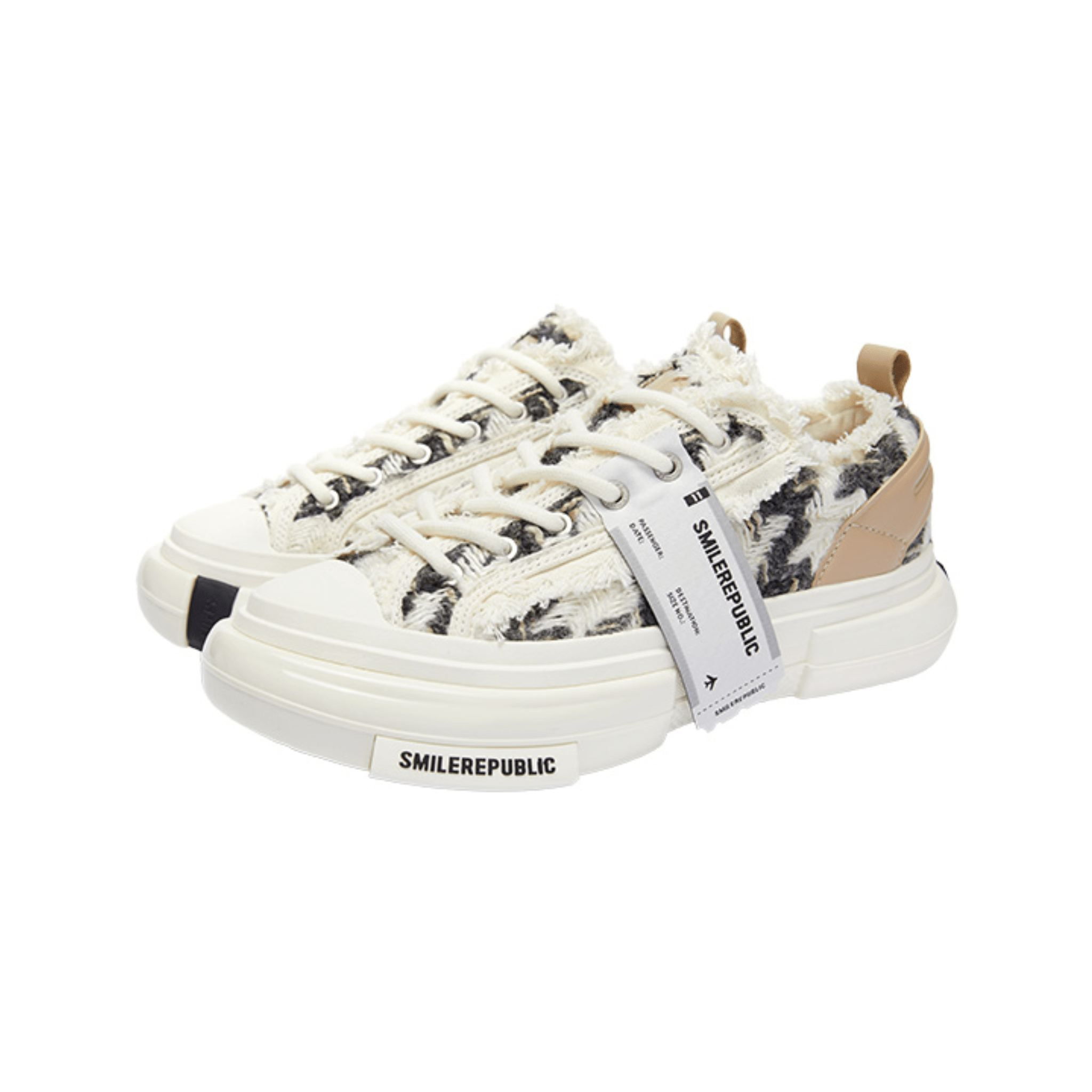 SMILEREPUBLIC 70s Black and White Herringbone Low - top Platform Shoes | MADAX