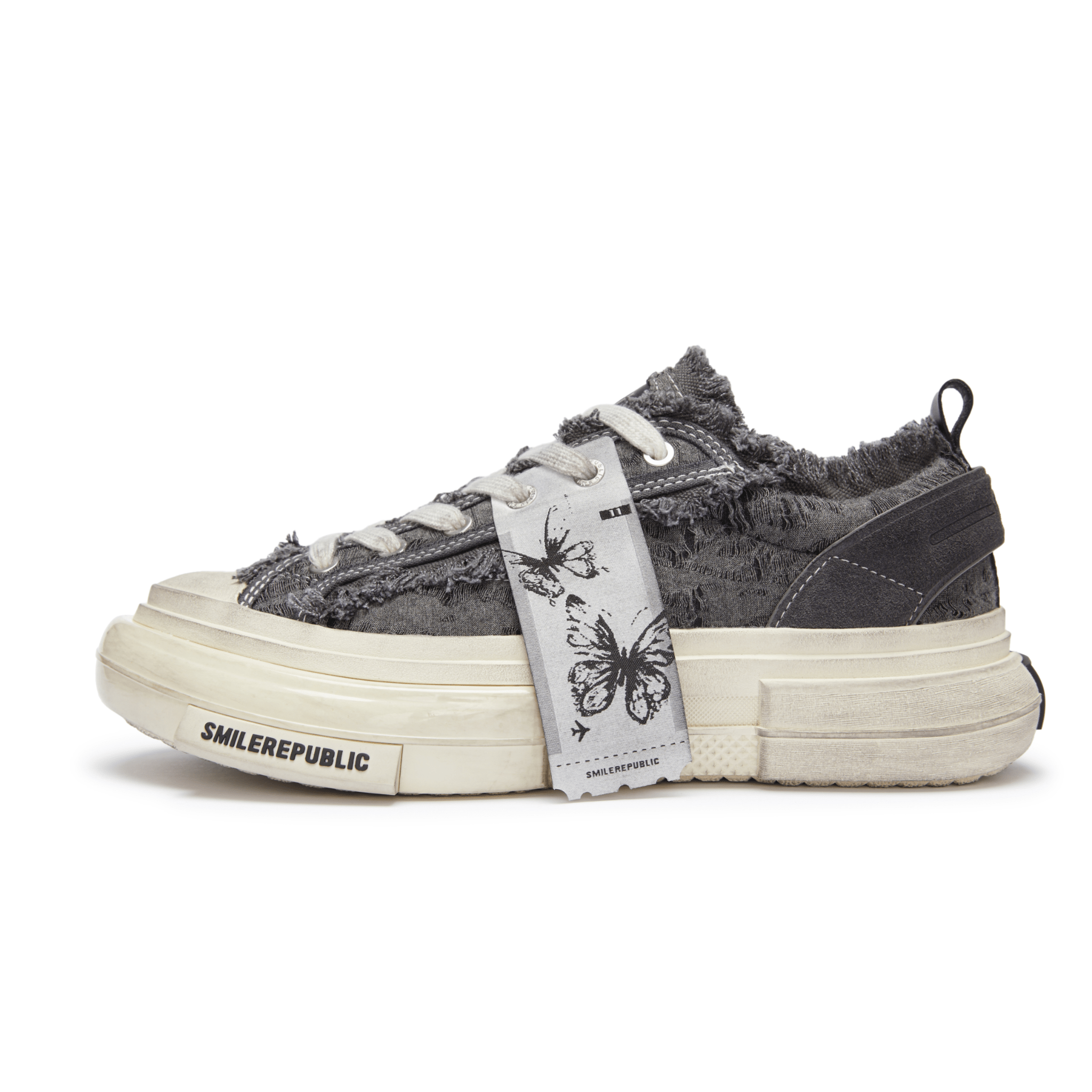 SMILEREPUBLIC 70s Distressed Grey Tassel Low - top Platform Shoes | MADAX