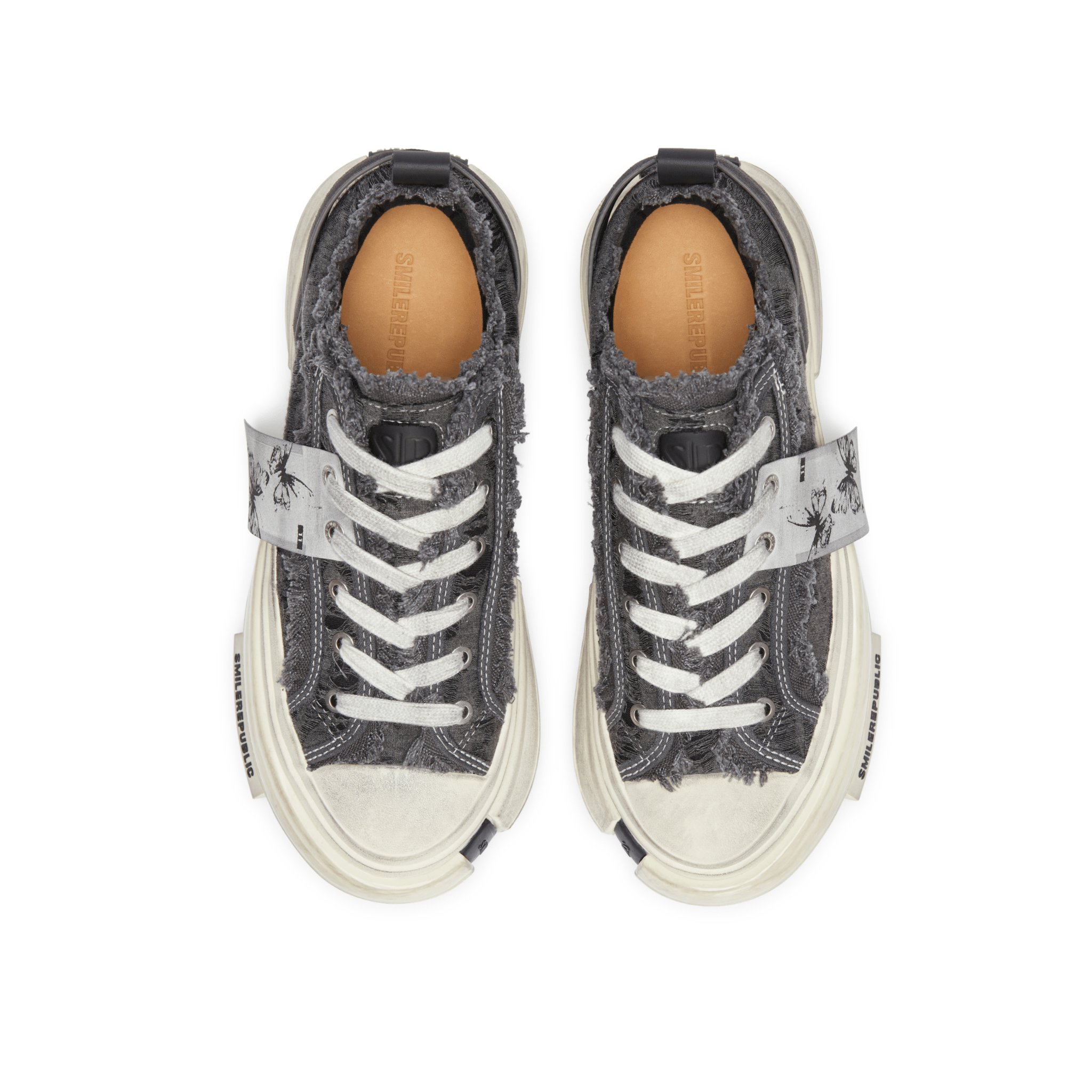 SMILEREPUBLIC 70s Distressed Grey Tassel Low - top Platform Shoes | MADAX