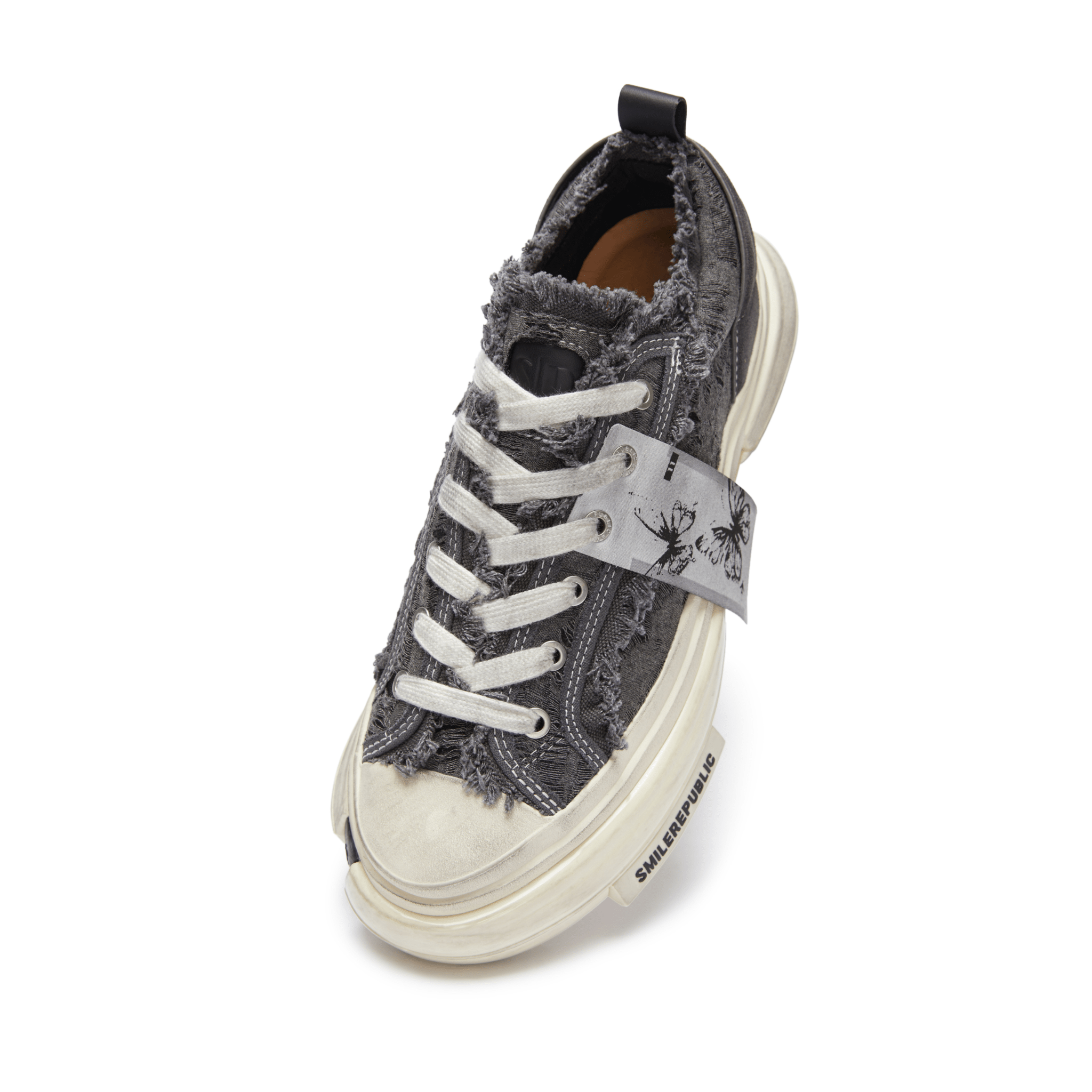 SMILEREPUBLIC 70s Distressed Grey Tassel Low - top Platform Shoes | MADAX